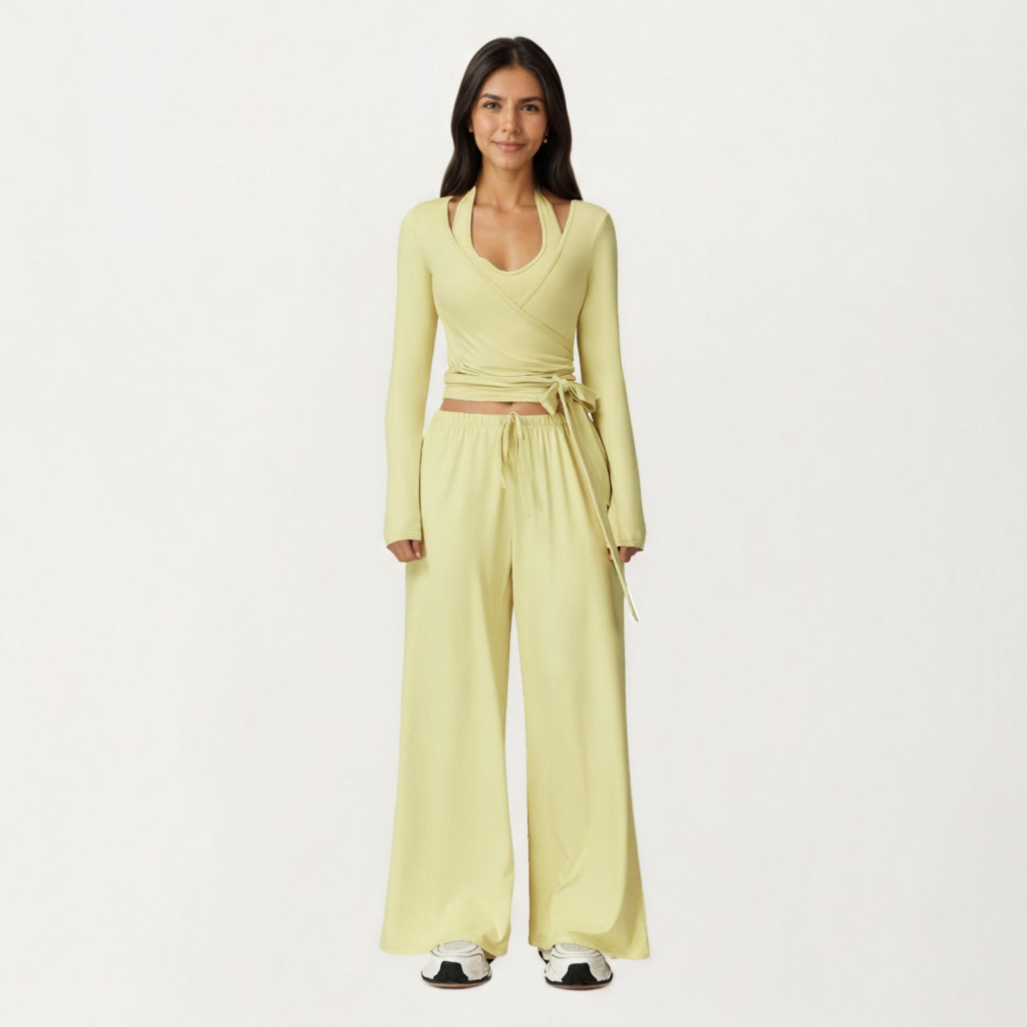 Anna-Kaci Active Women's V-Neck Belted Waist Layering Piece Outwear with Front Tie Detail