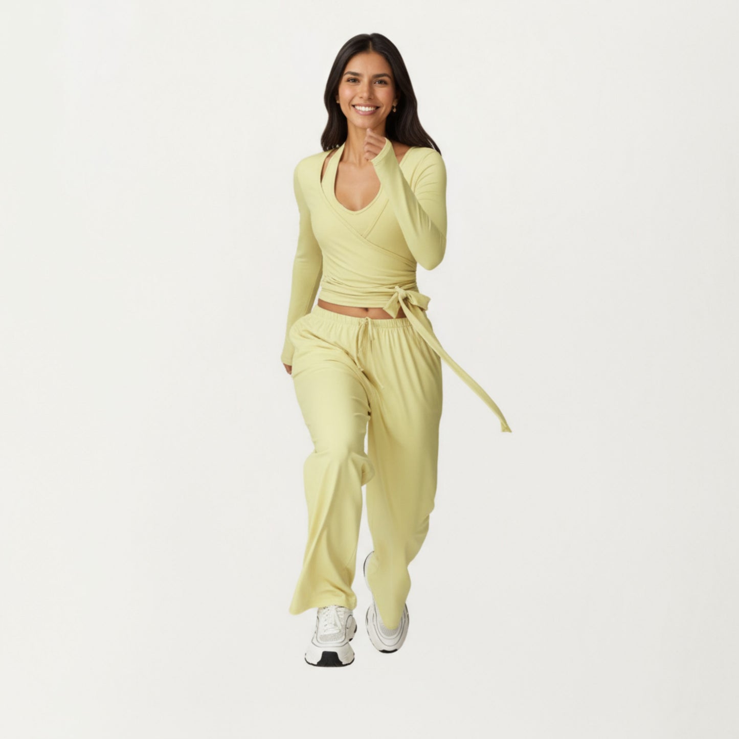 Anna-Kaci Active Women's V-Neck Belted Waist Layering Piece Outwear with Front Tie Detail