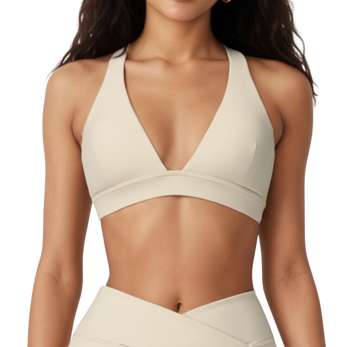 Anna-Kaci Active Women's V-Neck Halter Sports Bra with Wide Band and Supportive Stretch Fit