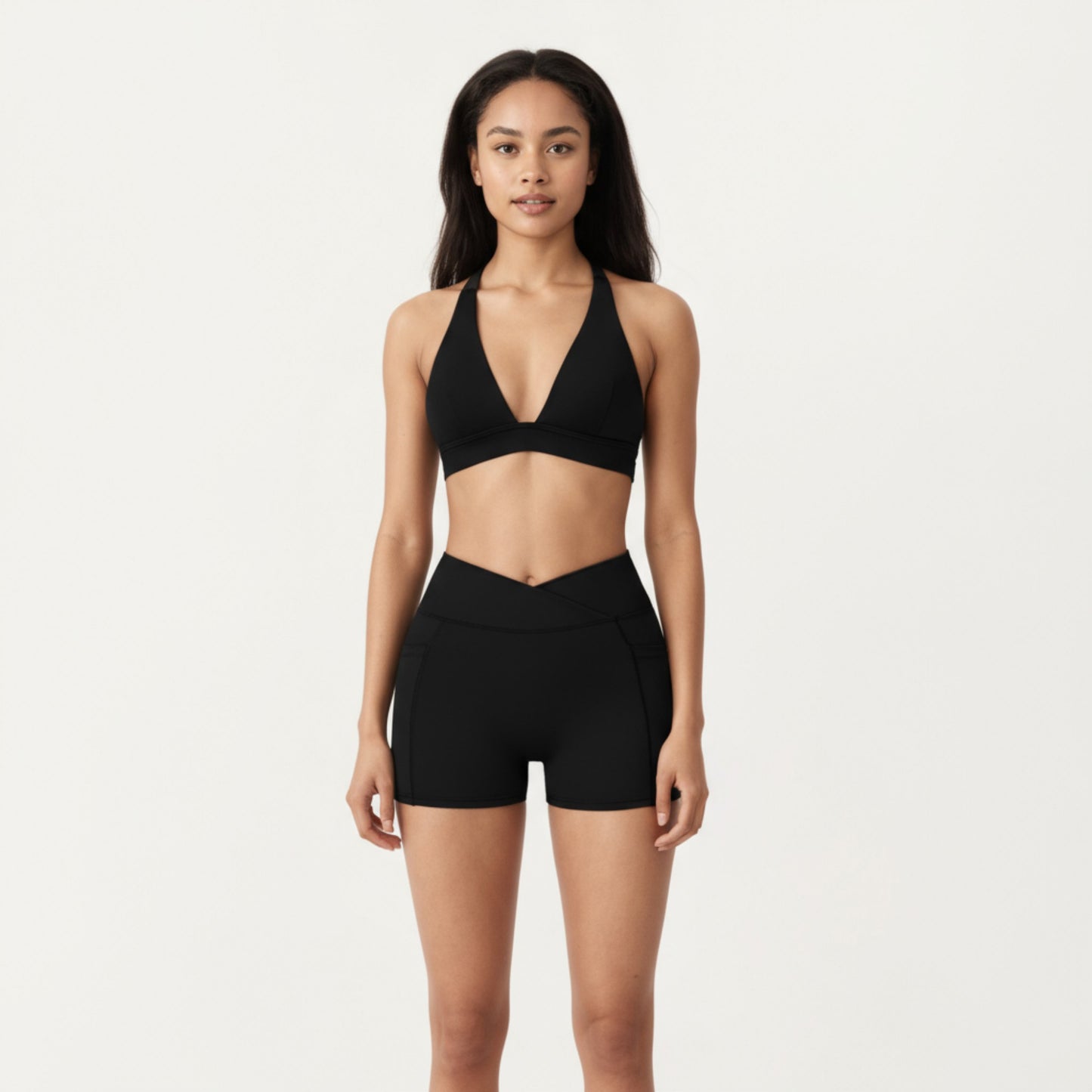 Anna-Kaci Active Women's V-Neck Halter Sports Bra with Wide Band and Supportive Stretch Fit