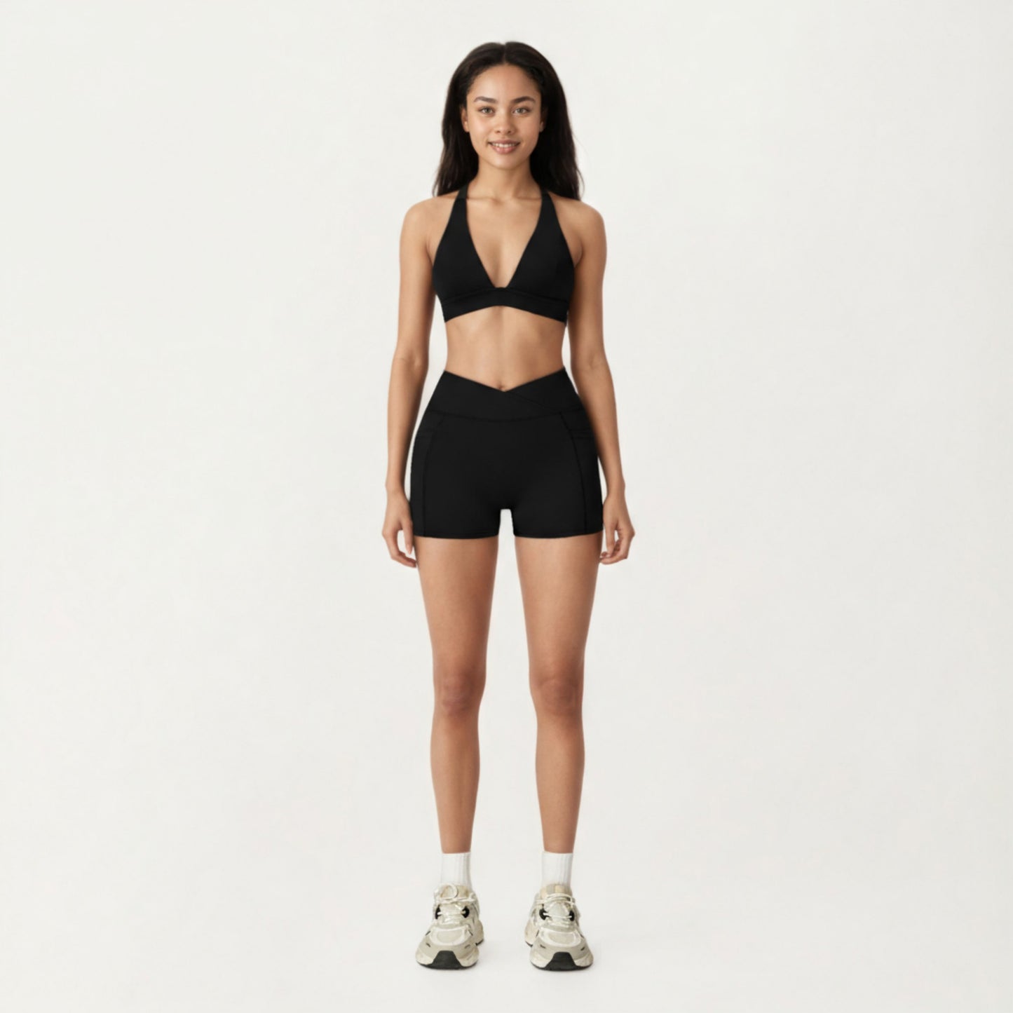 Anna-Kaci Active Women's V-Neck Halter Sports Bra with Wide Band and Supportive Stretch Fit