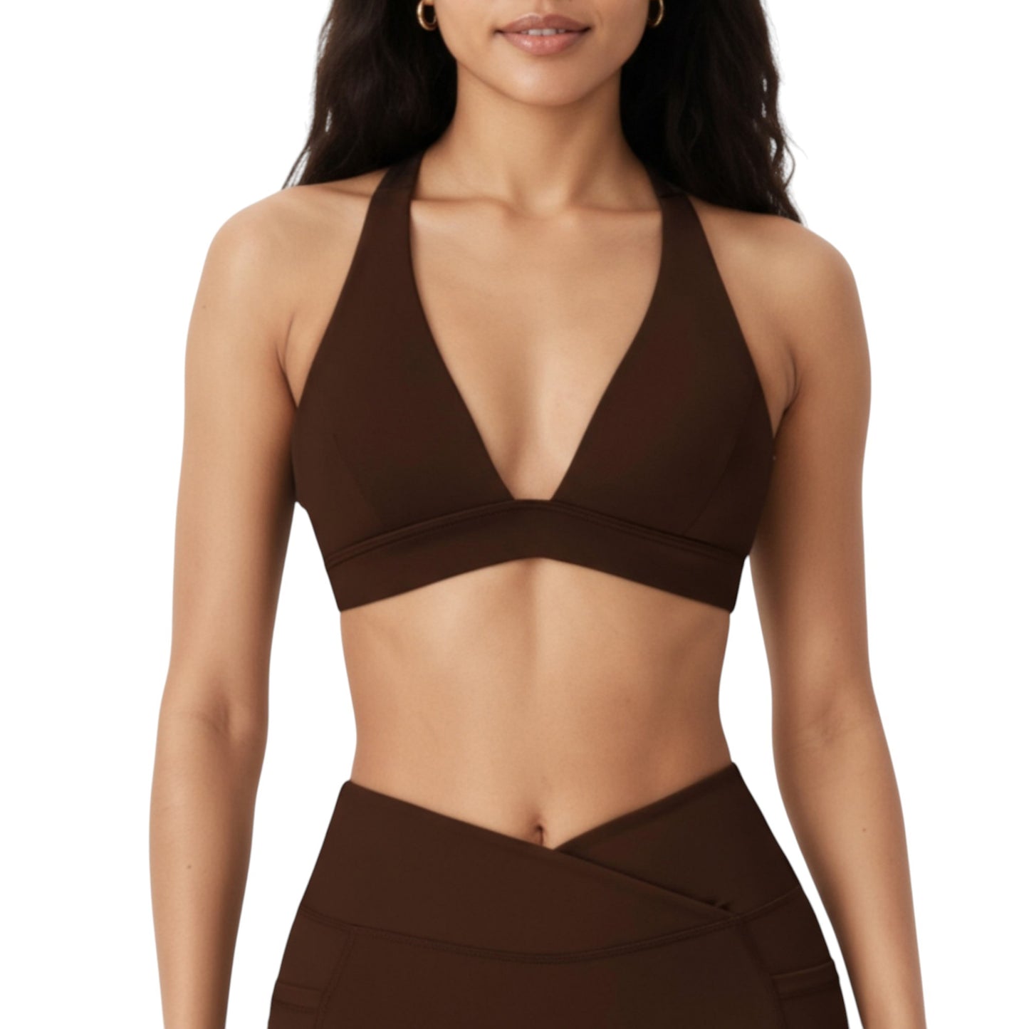 Anna-Kaci Active Women's V-Neck Halter Sports Bra with Wide Band and Supportive Stretch Fit