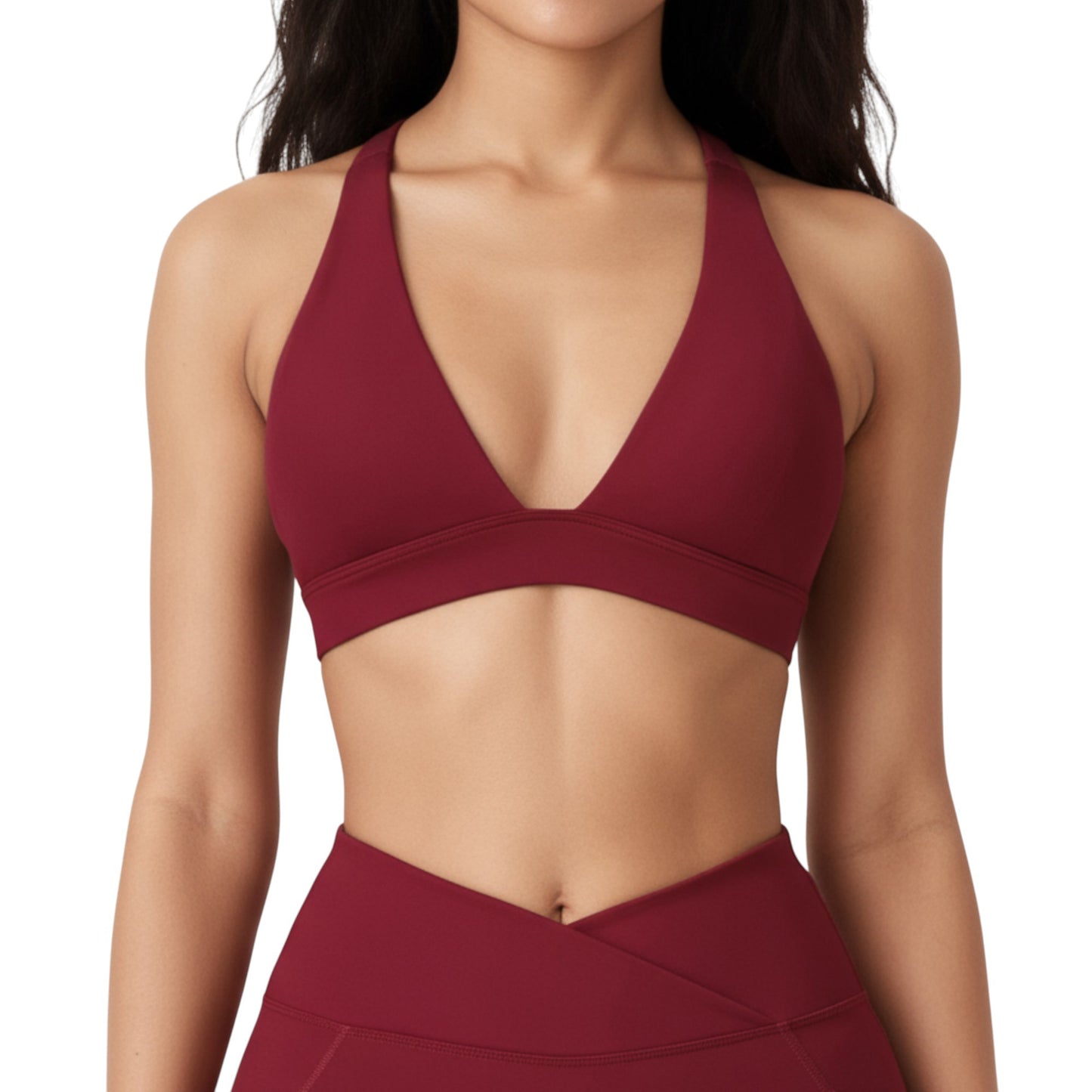 Anna-Kaci Active Women's V-Neck Halter Sports Bra with Wide Band and Supportive Stretch Fit