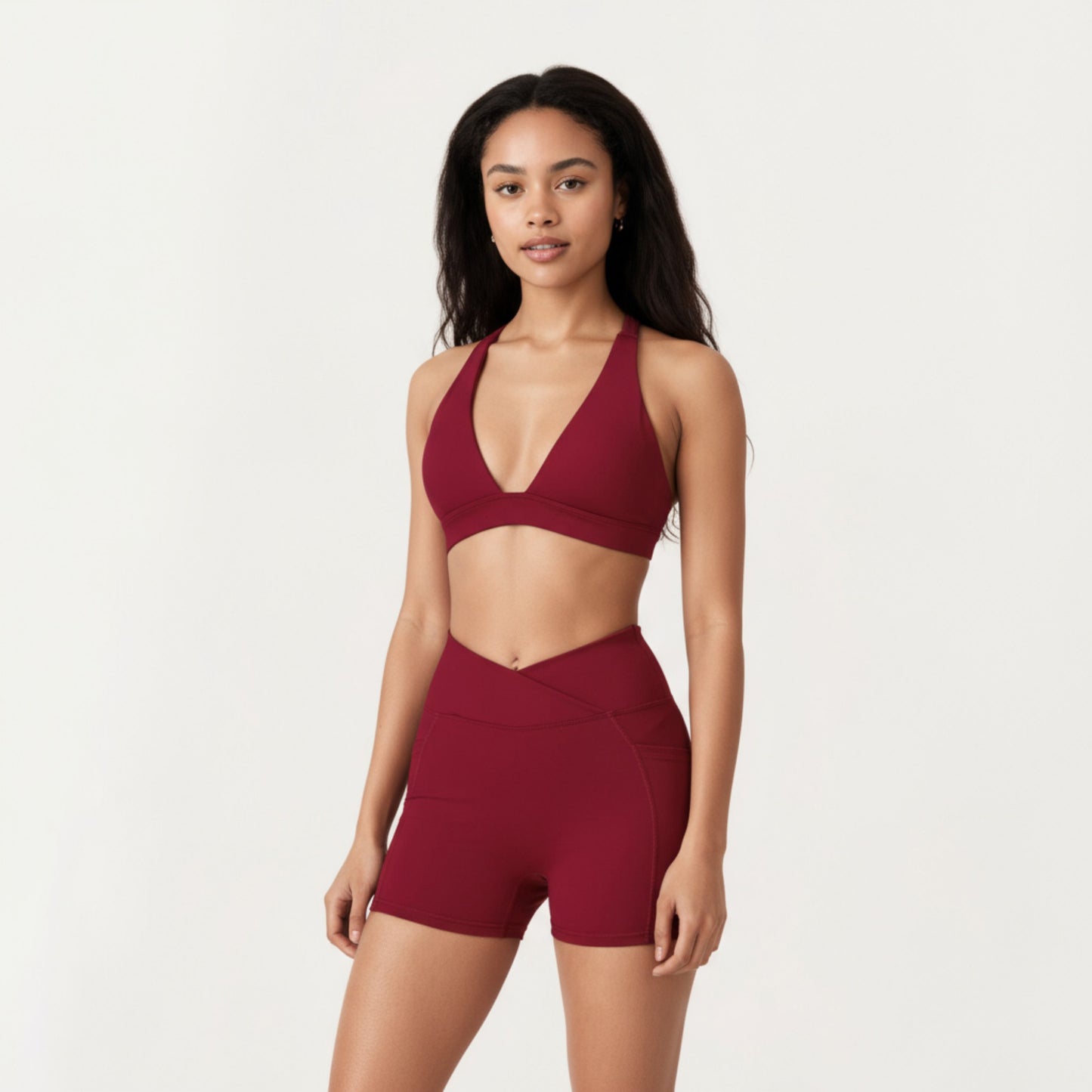 Anna-Kaci Active Women's V-Neck Halter Sports Bra with Wide Band and Supportive Stretch Fit