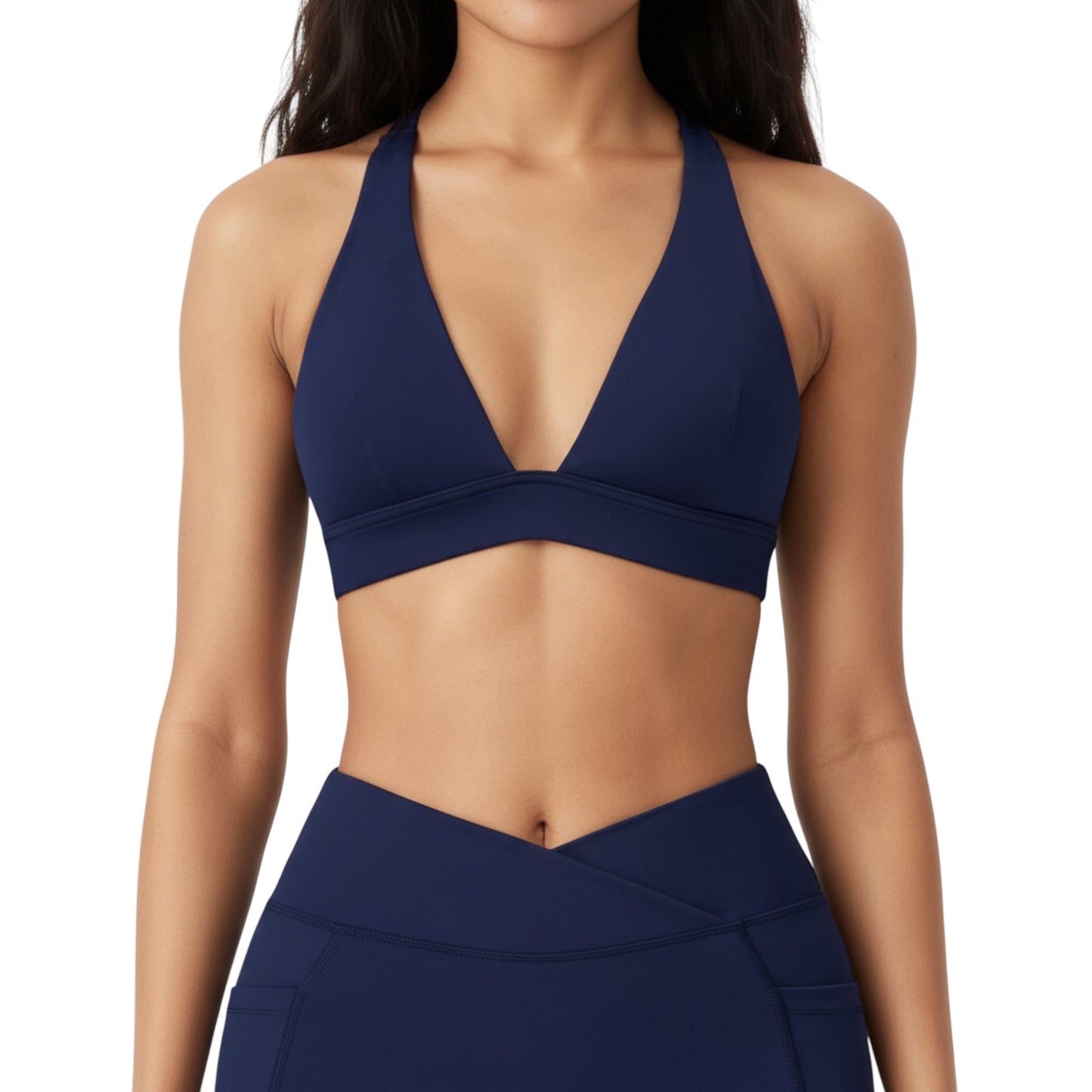 Anna-Kaci Active Women's V-Neck Halter Sports Bra with Wide Band and Supportive Stretch Fit