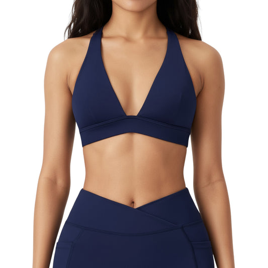 Anna-Kaci Active Women's V-Neck Halter Sports Bra with Wide Band and Supportive Stretch Fit