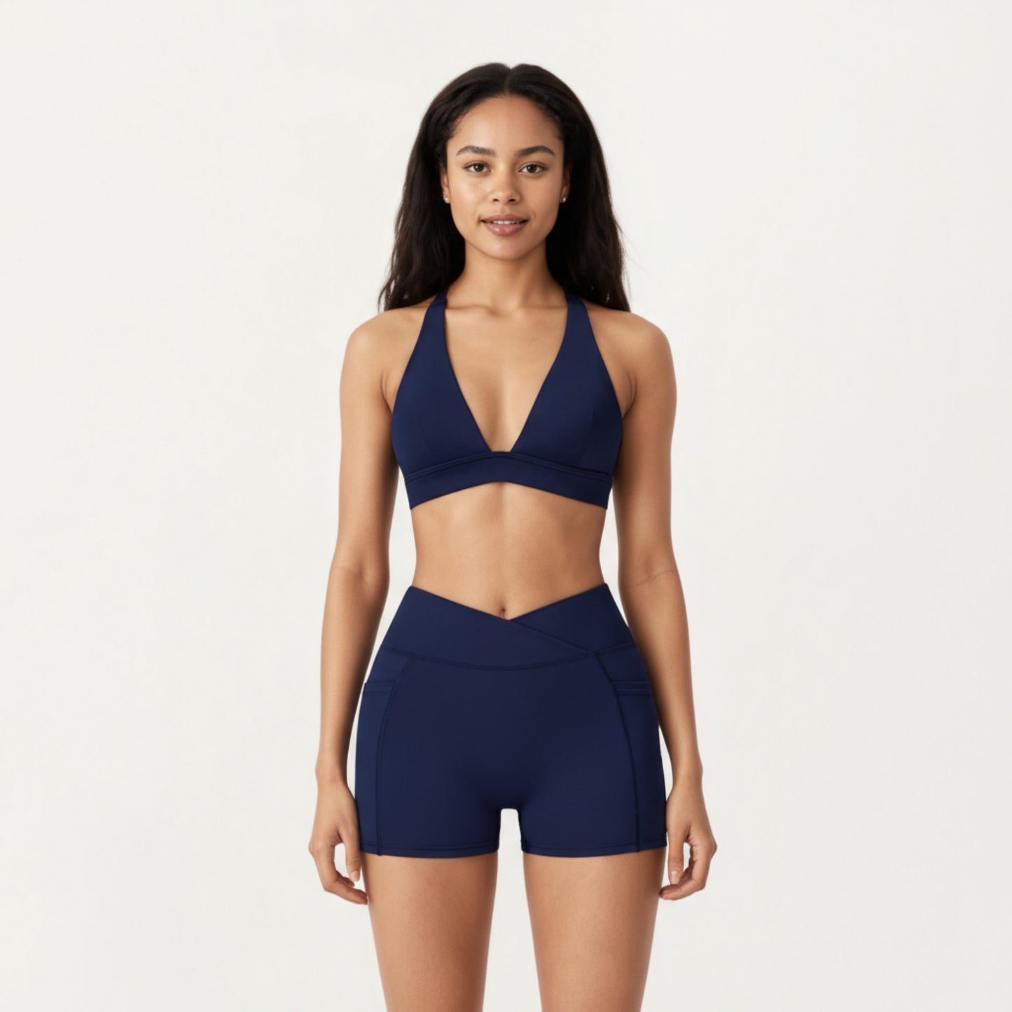 Anna-Kaci Active Women's V-Neck Halter Sports Bra with Wide Band and Supportive Stretch Fit
