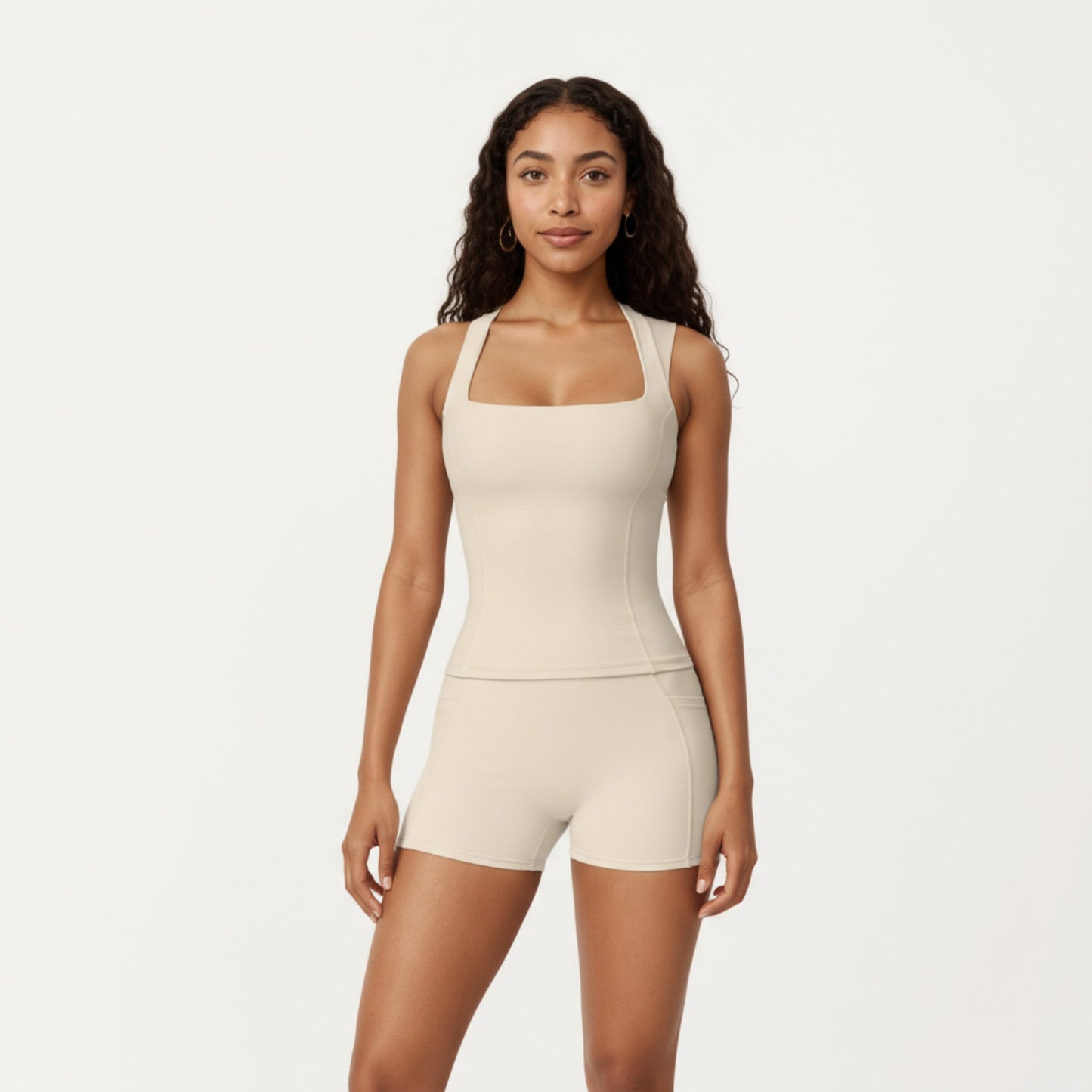 Anna-Kaci Active Women's Square Neck Sleeveless Fitted Active Tank Top with Seam Detailing