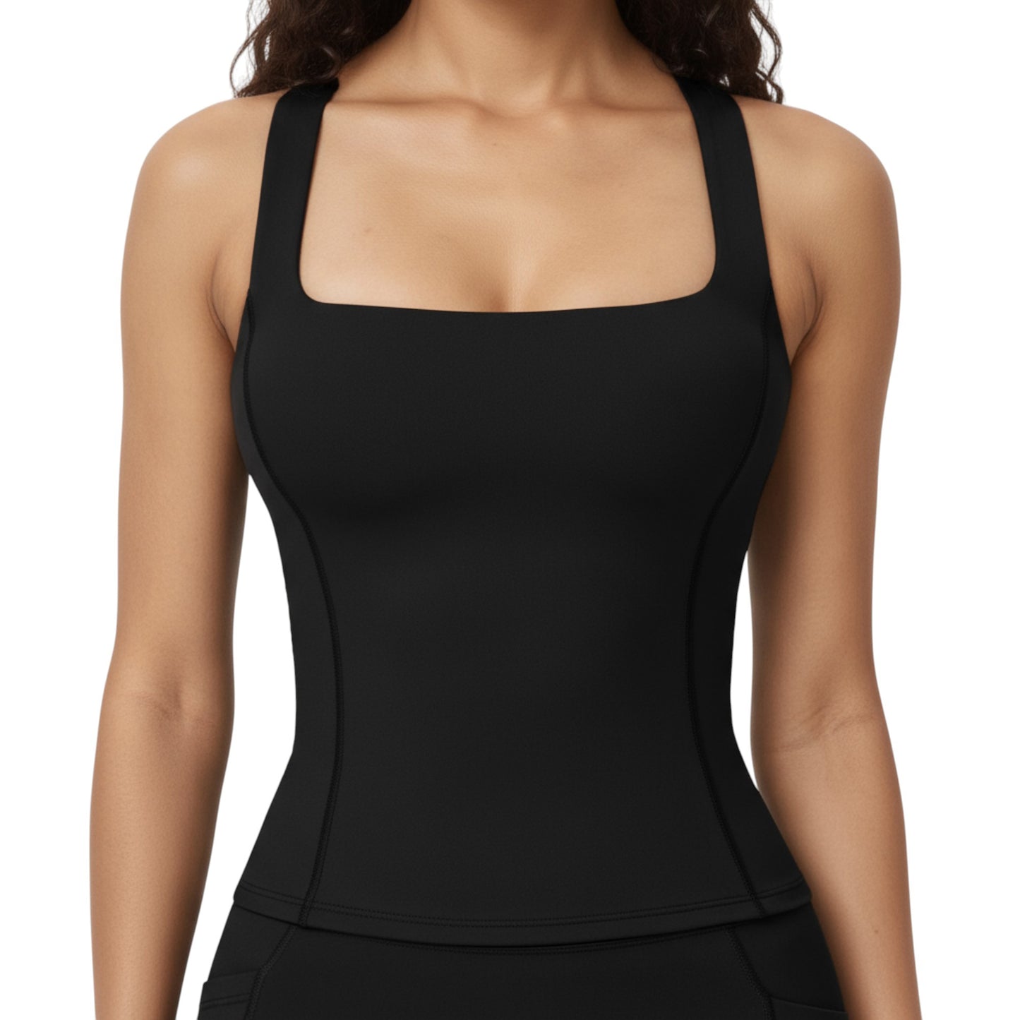 Anna-Kaci Active Women's Square Neck Sleeveless Fitted Active Tank Top with Seam Detailing