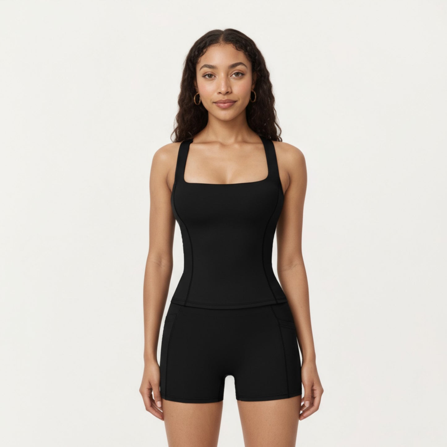 Anna-Kaci Active Women's Square Neck Sleeveless Fitted Active Tank Top with Seam Detailing