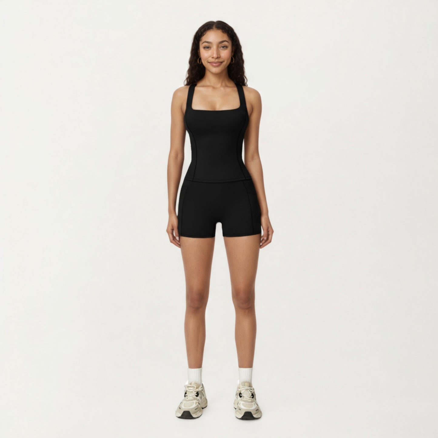 Anna-Kaci Active Women's Square Neck Sleeveless Fitted Active Tank Top with Seam Detailing