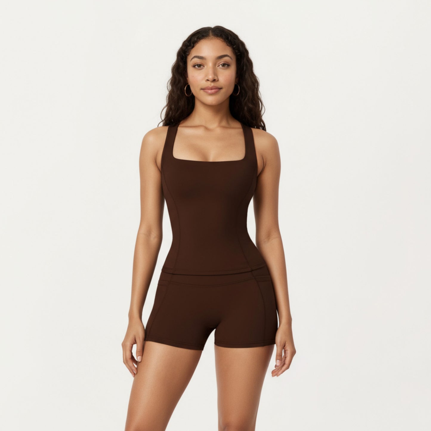 Anna-Kaci Active Women's Square Neck Sleeveless Fitted Active Tank Top with Seam Detailing