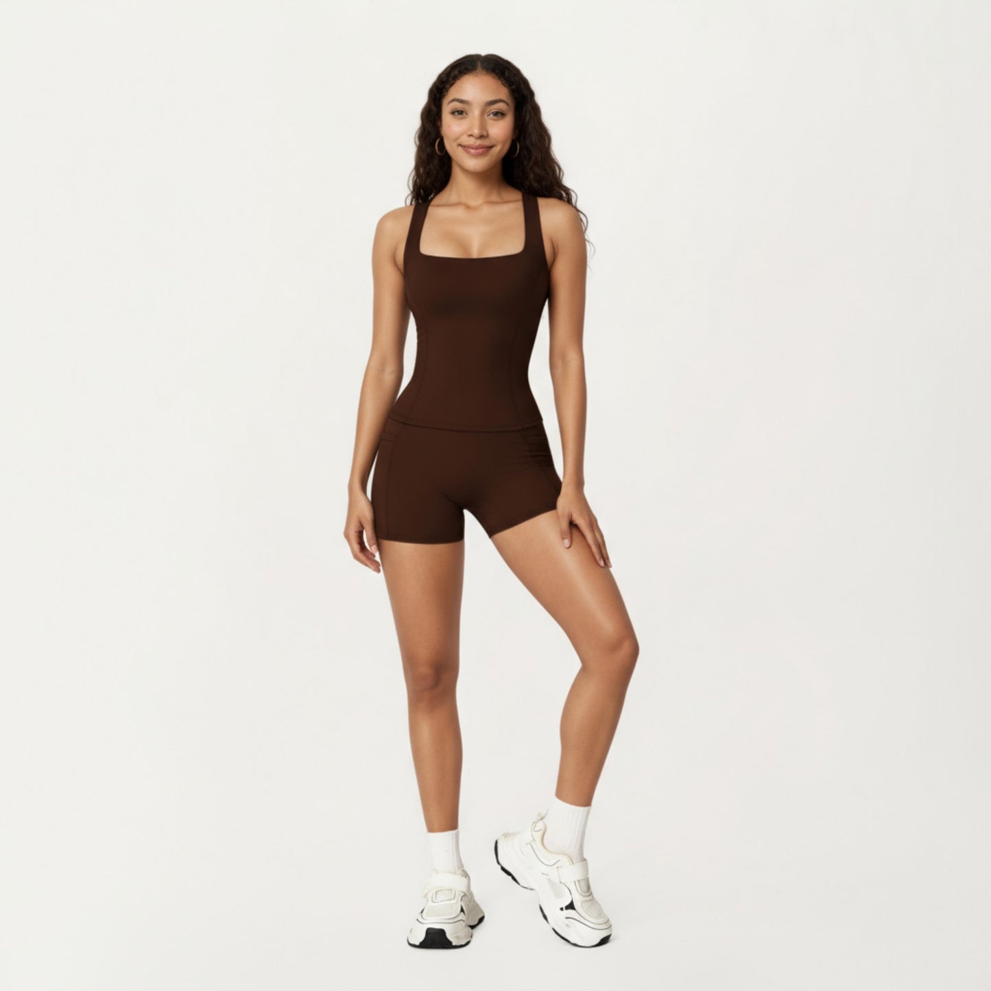 Anna-Kaci Active Women's Square Neck Sleeveless Fitted Active Tank Top with Seam Detailing
