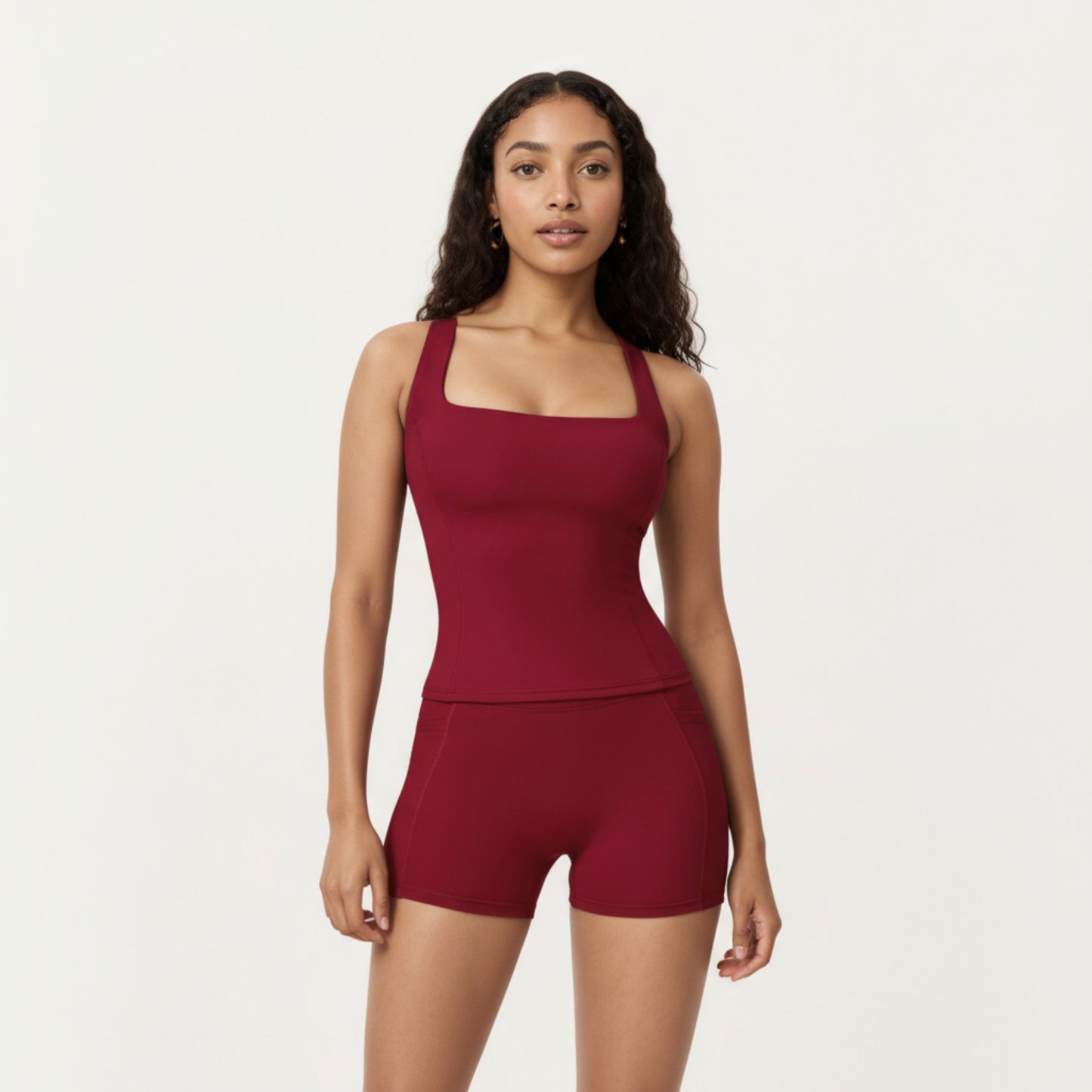 Anna-Kaci Active Women's Square Neck Sleeveless Fitted Active Tank Top with Seam Detailing