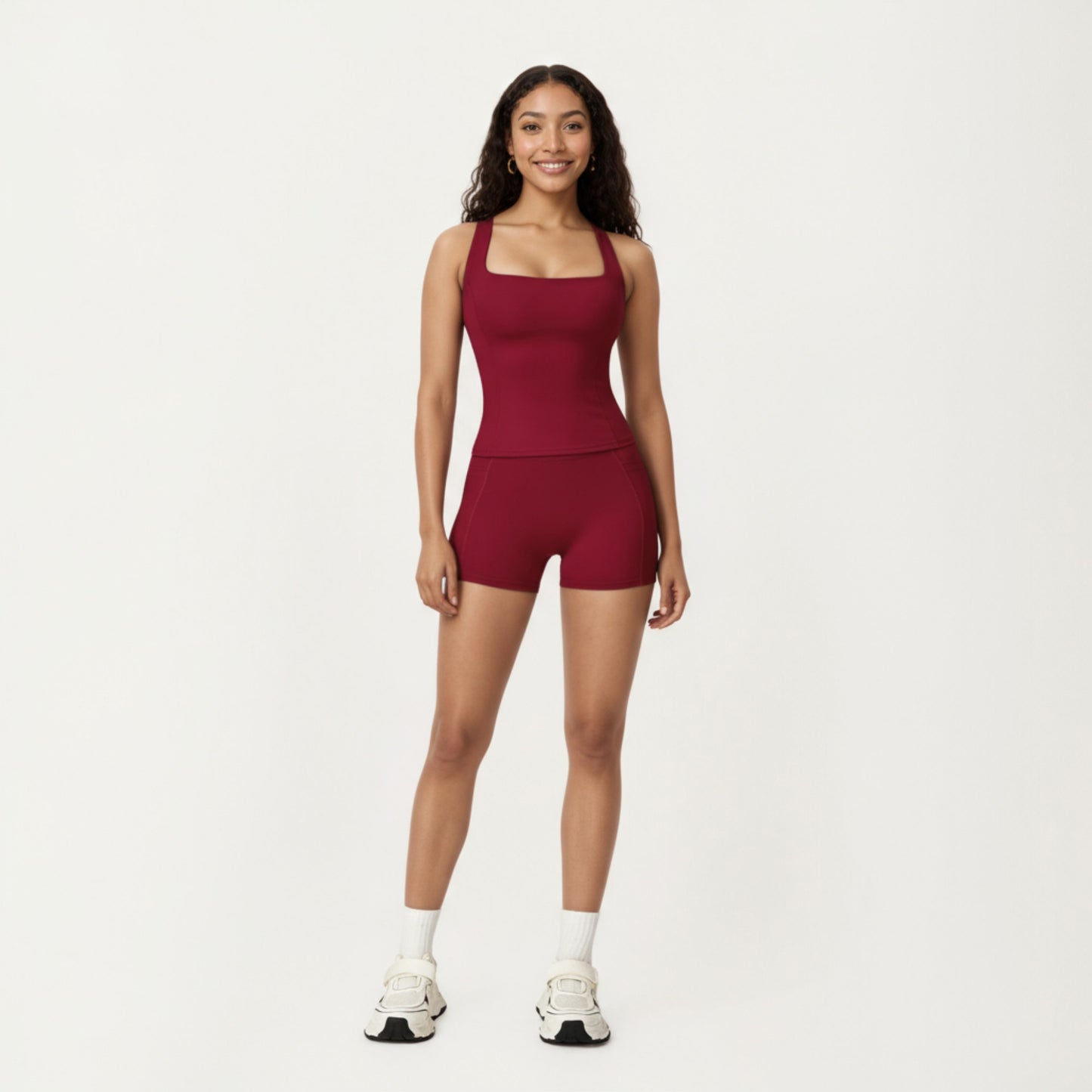 Anna-Kaci Active Women's Square Neck Sleeveless Fitted Active Tank Top with Seam Detailing