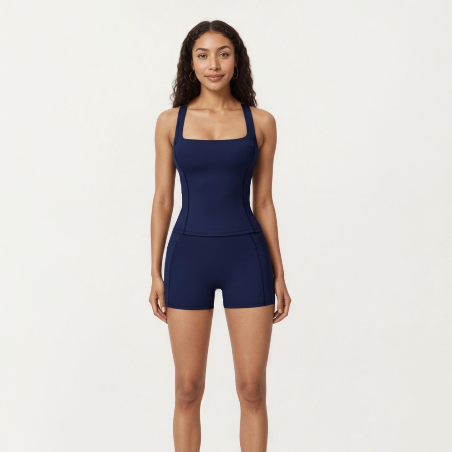 Anna-Kaci Active Women's Square Neck Sleeveless Fitted Active Tank Top with Seam Detailing
