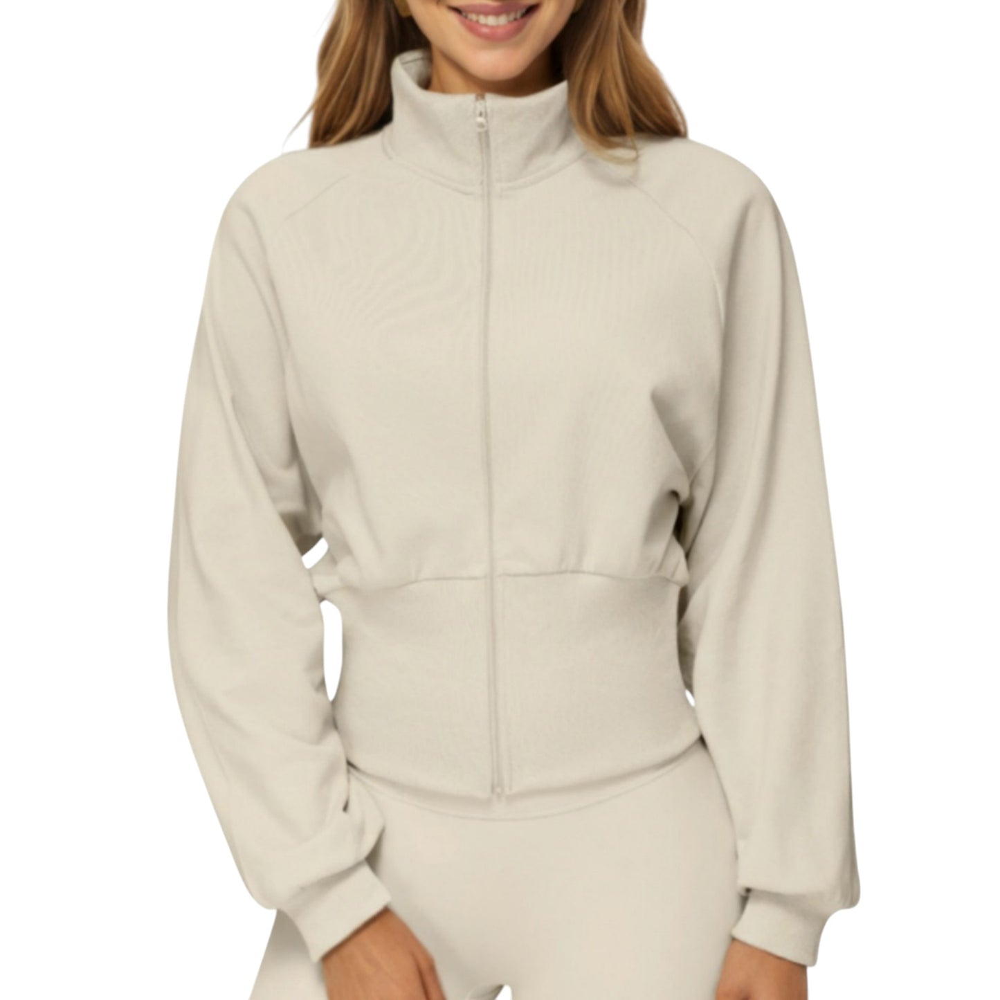 Anna-Kaci Active Women's High Neck Long Sleeve Zip-Up Jacket with Fitted Waistband and Soft Knit Fabric