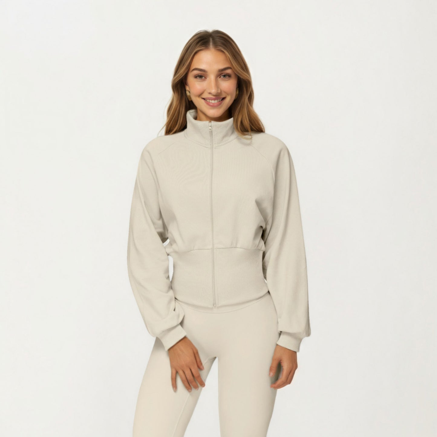Anna-Kaci Active Women's High Neck Long Sleeve Zip-Up Jacket with Fitted Waistband and Soft Knit Fabric