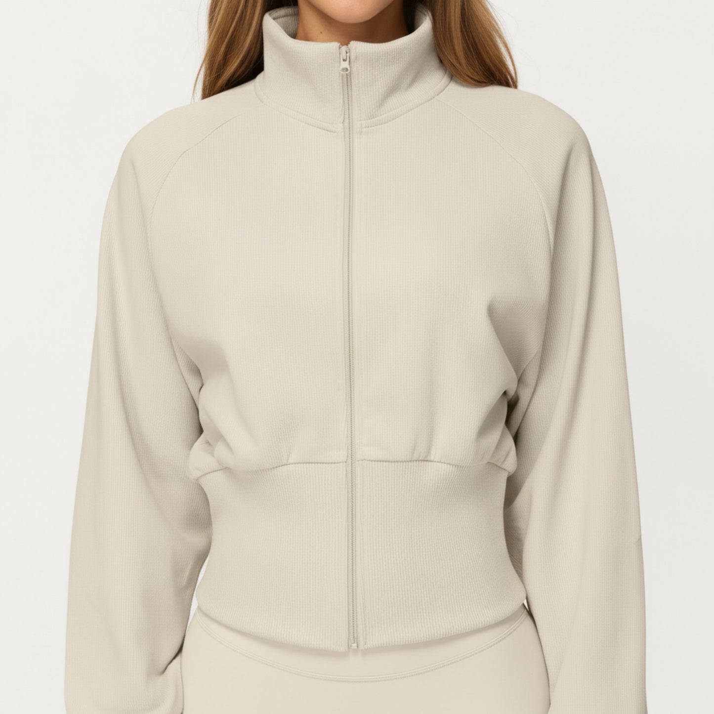 Anna-Kaci Active Women's High Neck Long Sleeve Zip-Up Jacket with Fitted Waistband and Soft Knit Fabric