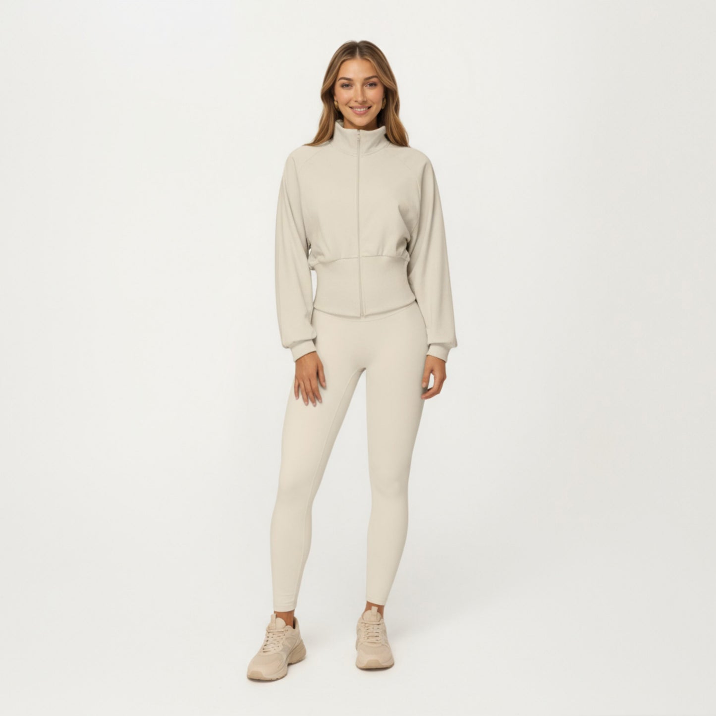 Anna-Kaci Active Women's High Neck Long Sleeve Zip-Up Jacket with Fitted Waistband and Soft Knit Fabric