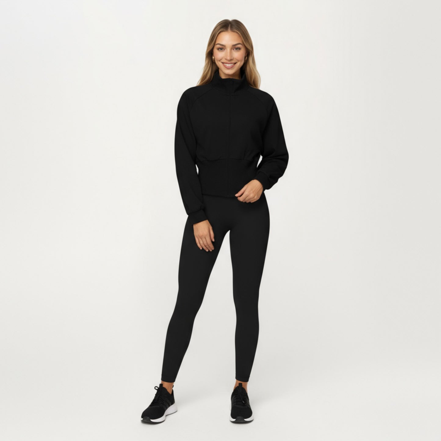 Anna-Kaci Active Women's High Neck Long Sleeve Zip-Up Jacket with Fitted Waistband and Soft Knit Fabric