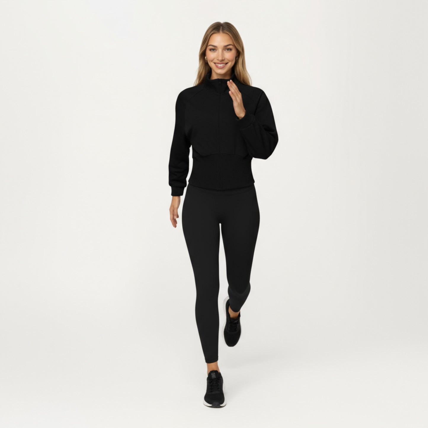 Anna-Kaci Active Women's High Neck Long Sleeve Zip-Up Jacket with Fitted Waistband and Soft Knit Fabric