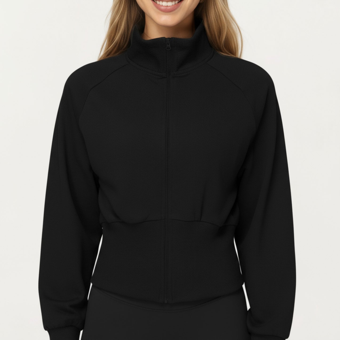 Anna-Kaci Active Women's High Neck Long Sleeve Zip-Up Jacket with Fitted Waistband and Soft Knit Fabric