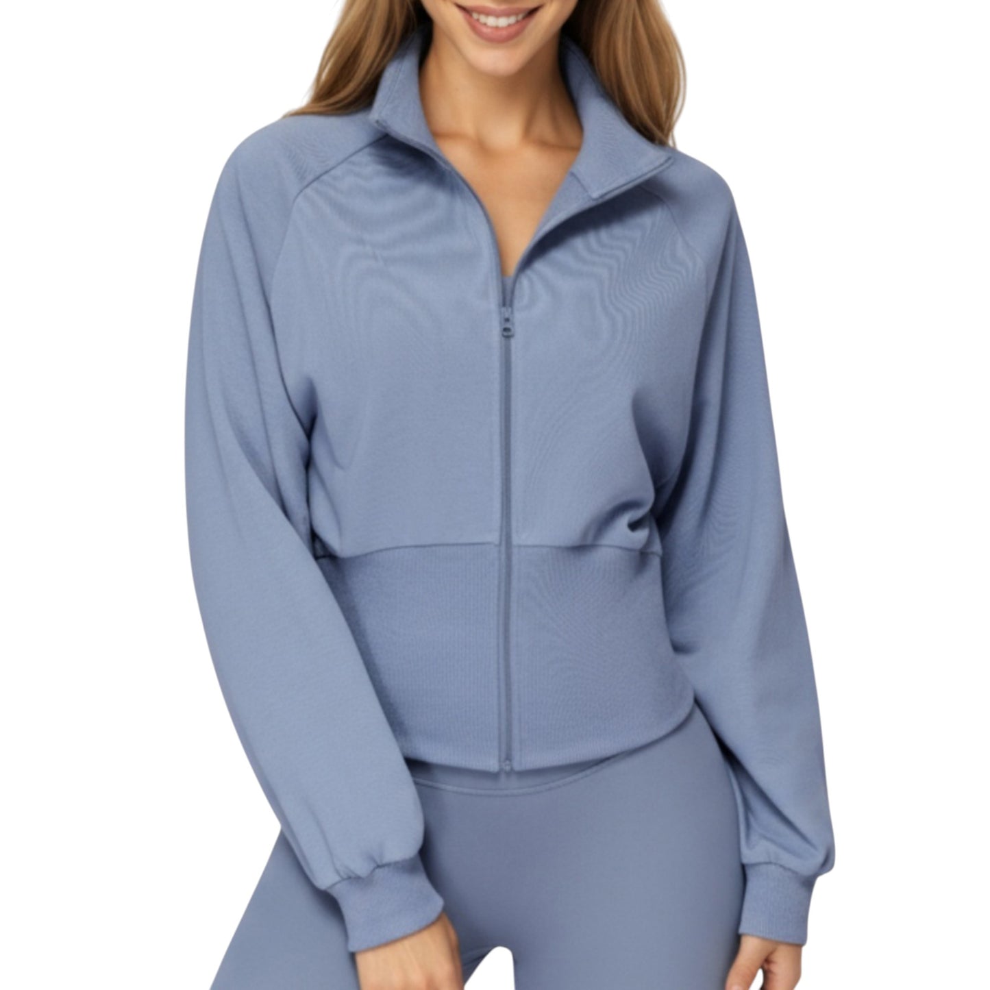 Anna-Kaci Active Women's High Neck Long Sleeve Zip-Up Jacket with Fitted Waistband and Soft Knit Fabric