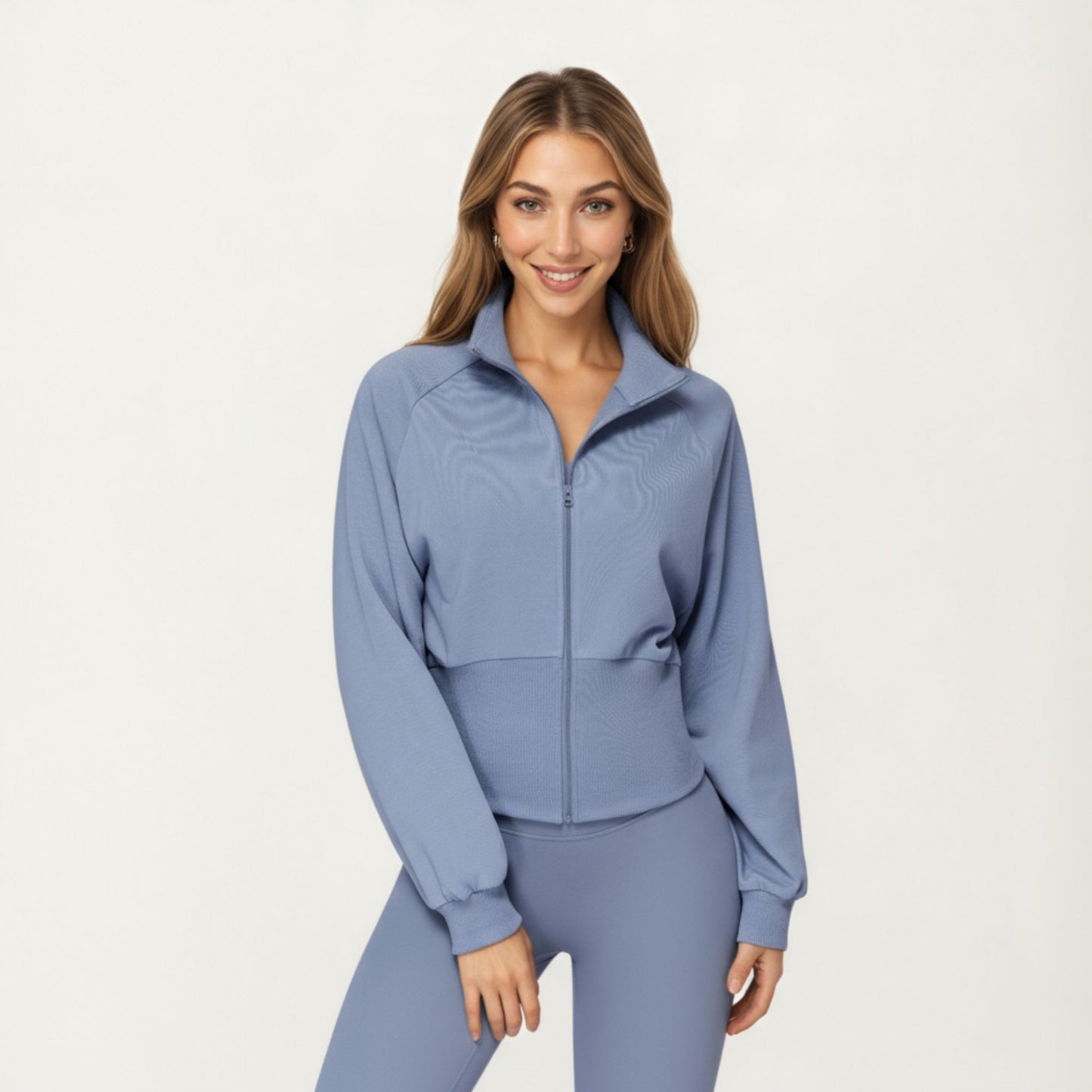 Anna-Kaci Active Women's High Neck Long Sleeve Zip-Up Jacket with Fitted Waistband and Soft Knit Fabric