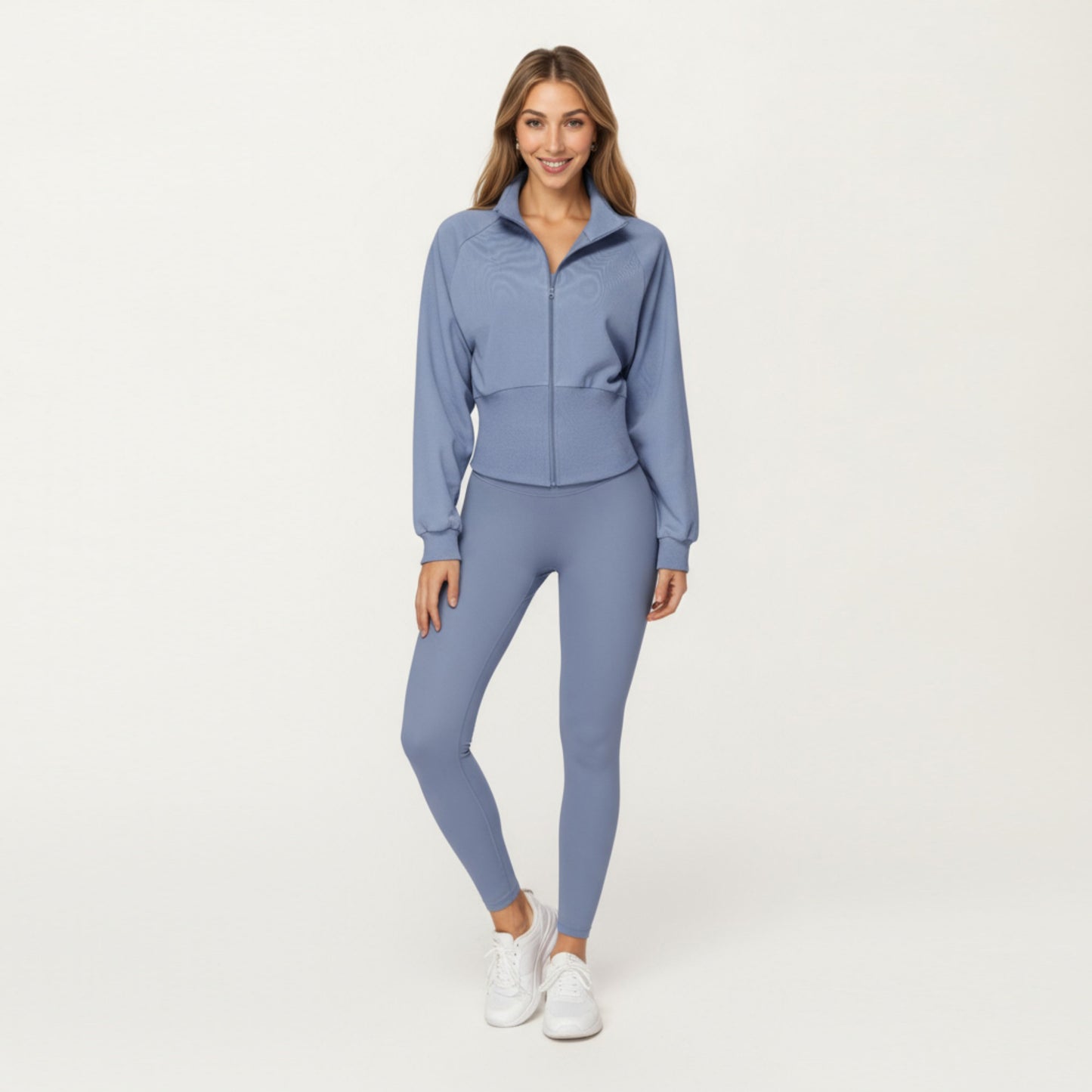 Anna-Kaci Active Women's High Neck Long Sleeve Zip-Up Jacket with Fitted Waistband and Soft Knit Fabric