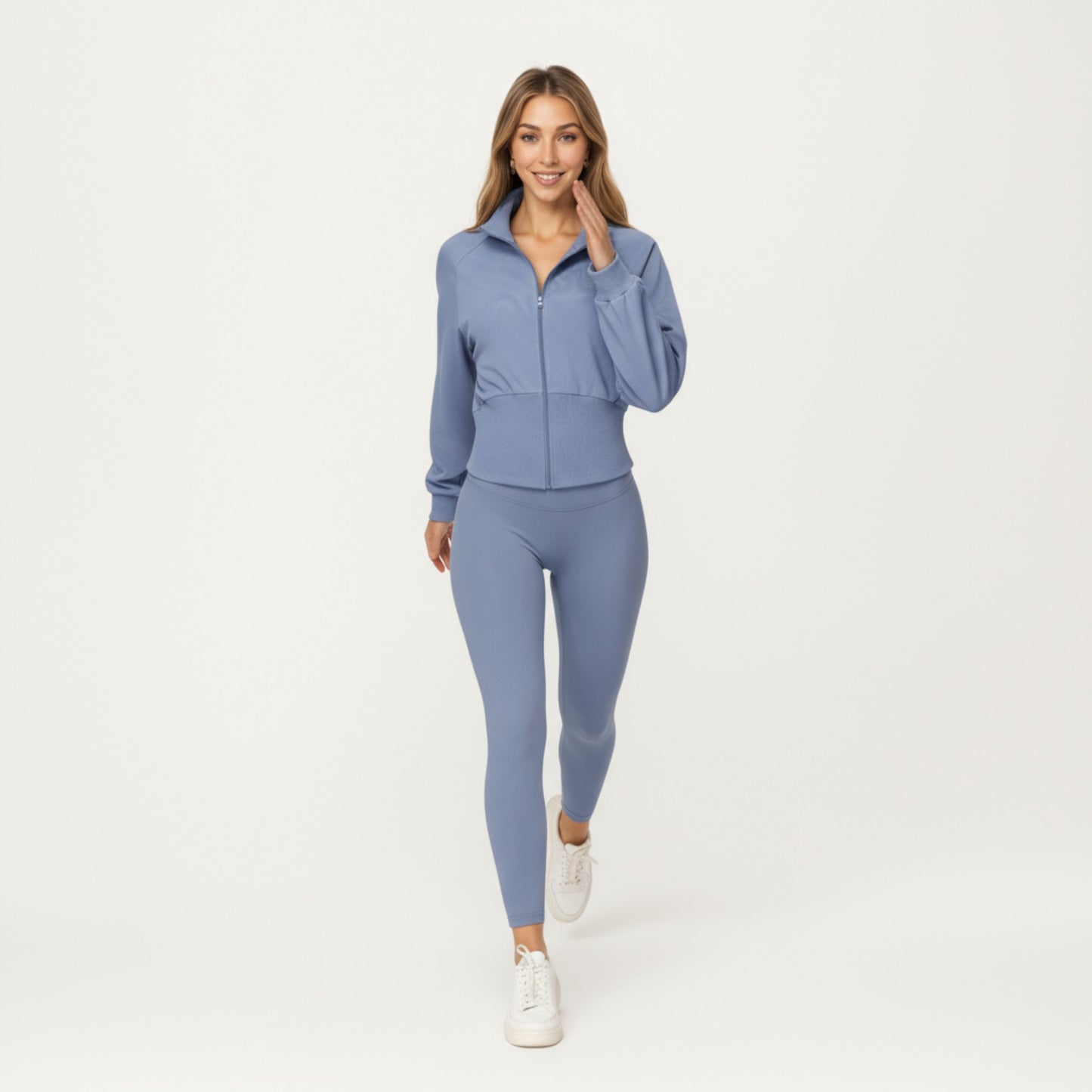 Anna-Kaci Active Women's High Neck Long Sleeve Zip-Up Jacket with Fitted Waistband and Soft Knit Fabric