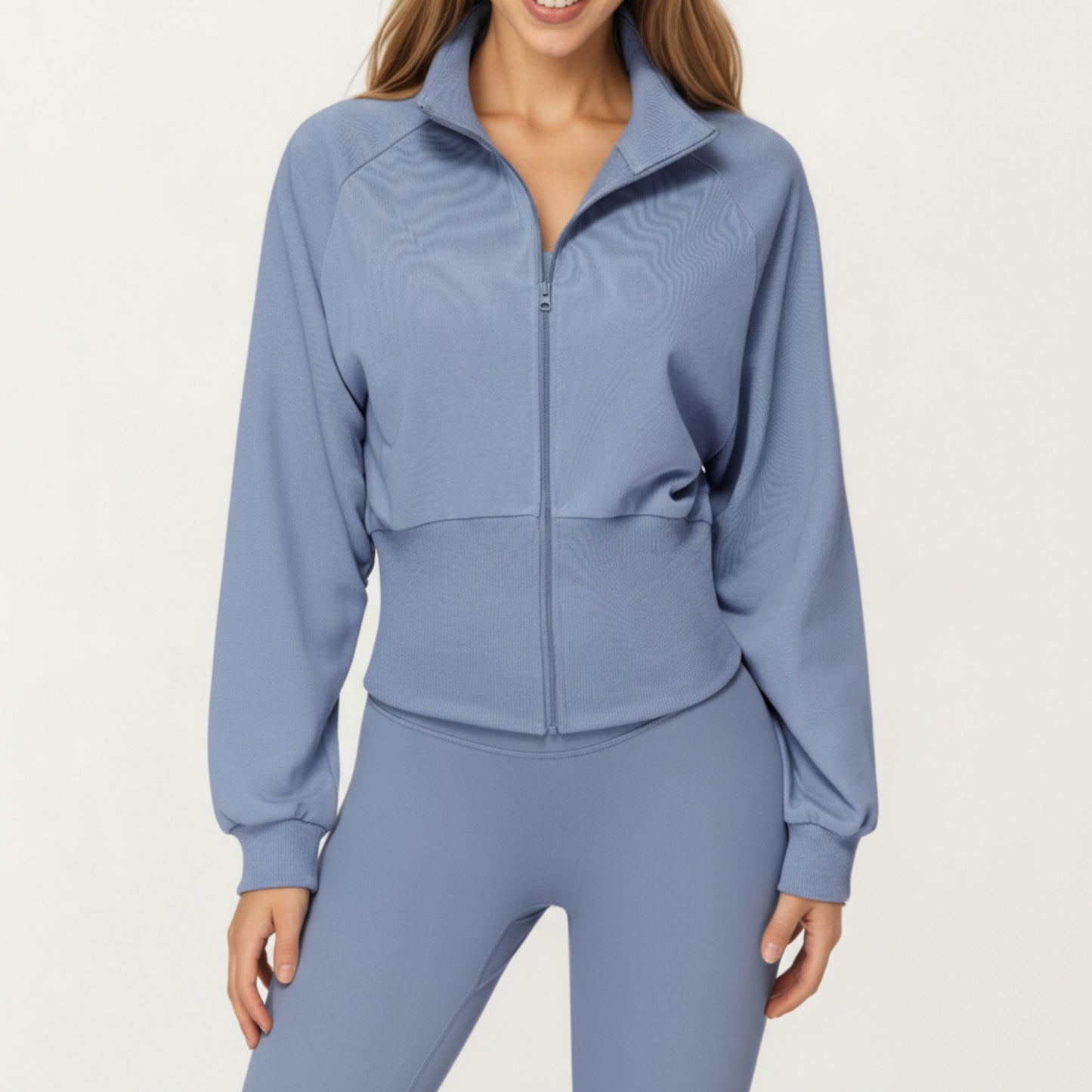 Anna-Kaci Active Women's High Neck Long Sleeve Zip-Up Jacket with Fitted Waistband and Soft Knit Fabric