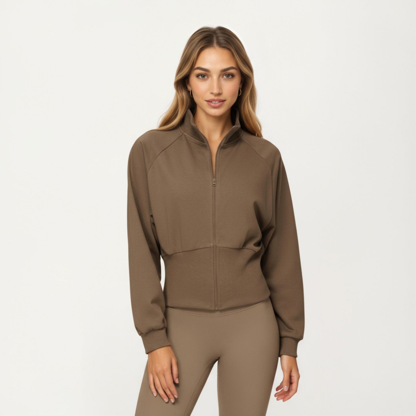 Anna-Kaci Active Women's High Neck Long Sleeve Zip-Up Jacket with Fitted Waistband and Soft Knit Fabric