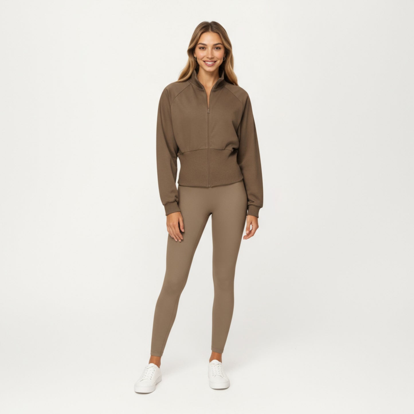 Anna-Kaci Active Women's High Neck Long Sleeve Zip-Up Jacket with Fitted Waistband and Soft Knit Fabric