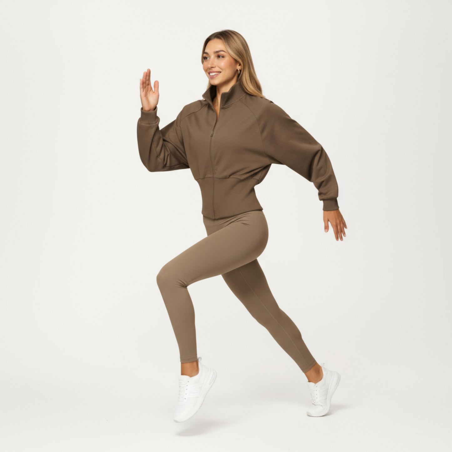 Anna-Kaci Active Women's High Neck Long Sleeve Zip-Up Jacket with Fitted Waistband and Soft Knit Fabric