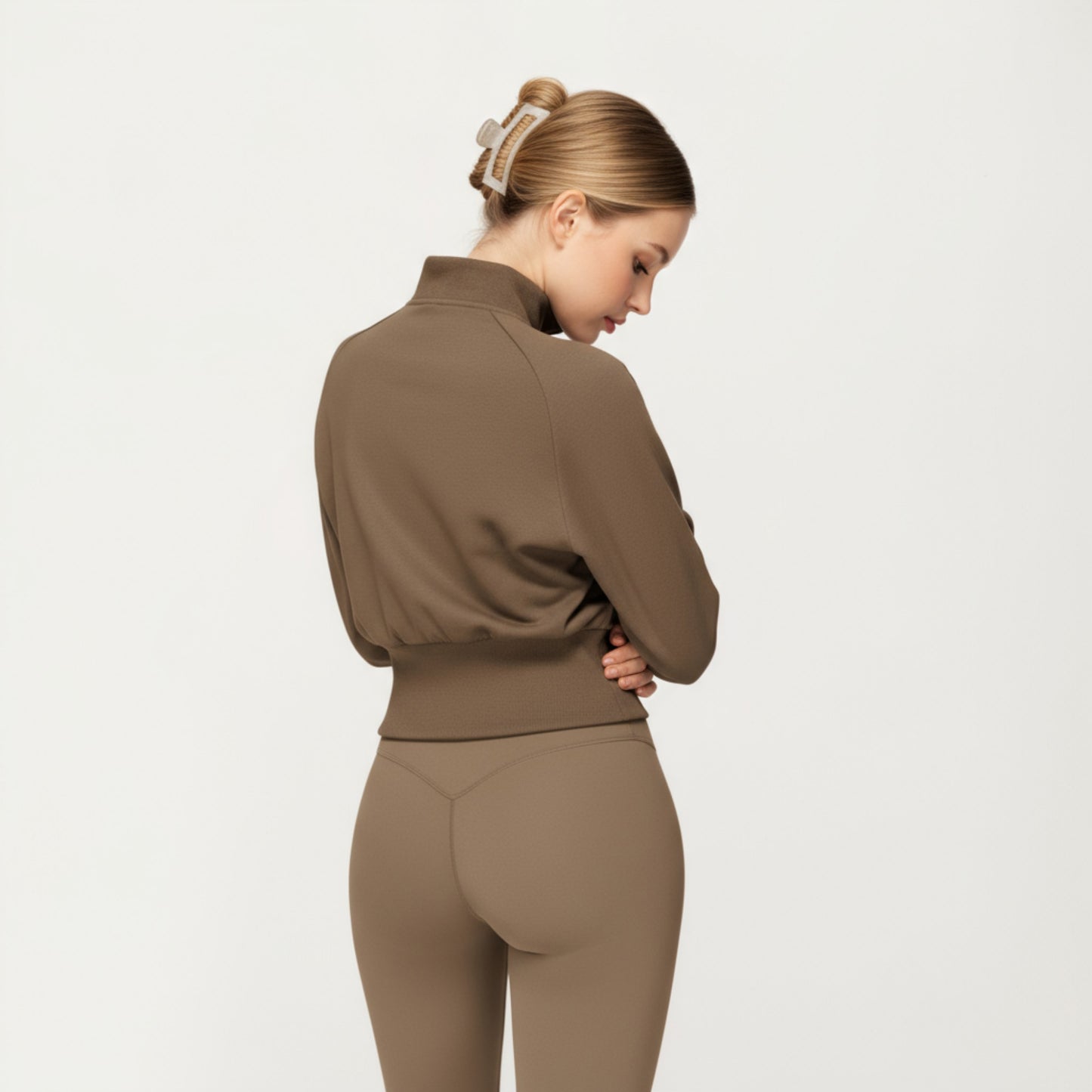 Anna-Kaci Active Women's High Neck Long Sleeve Zip-Up Jacket with Fitted Waistband and Soft Knit Fabric