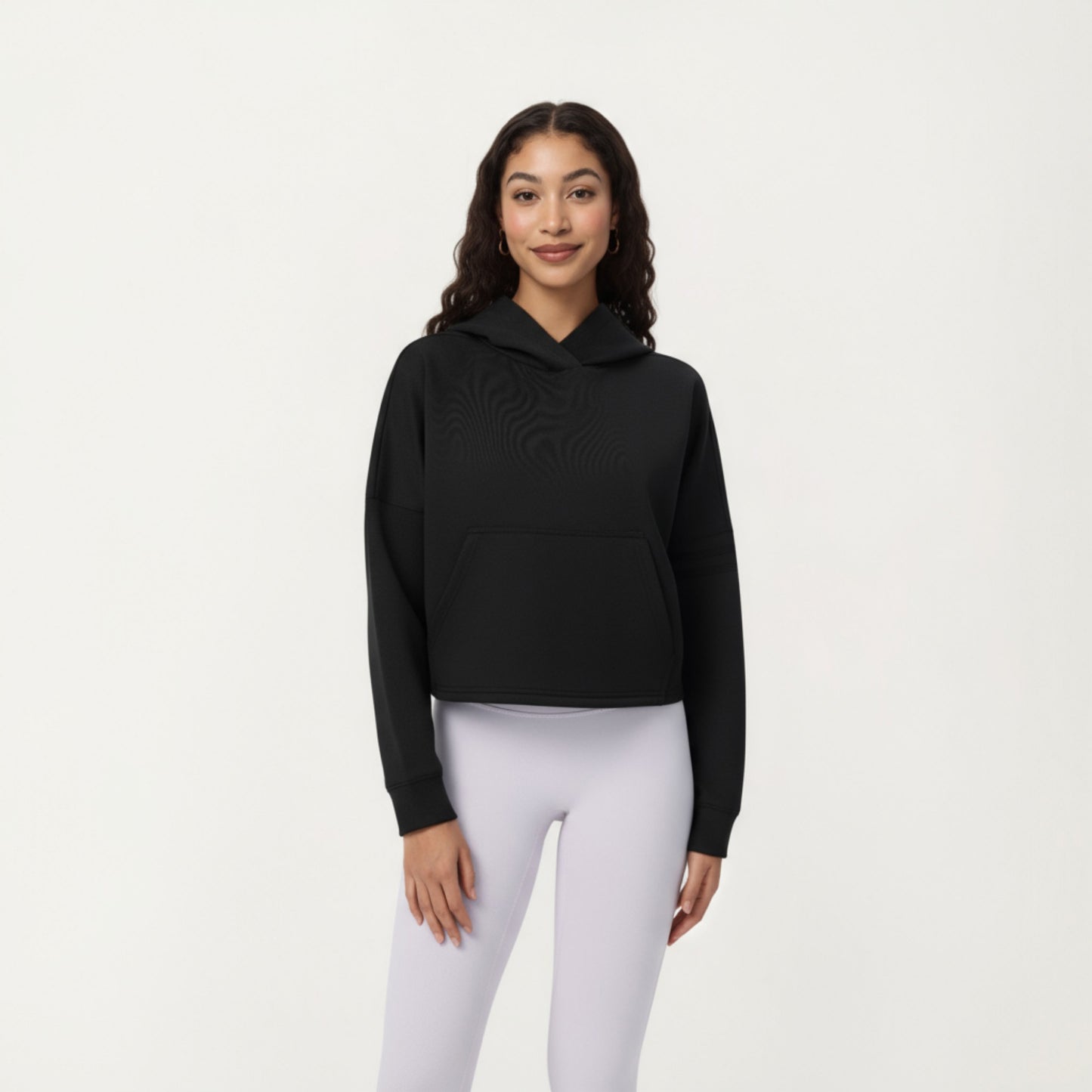 Anna-Kaci Active Women's Long Sleeve Cropped Hoodie with Kangaroo Pocket and Striped Sleeve Detail