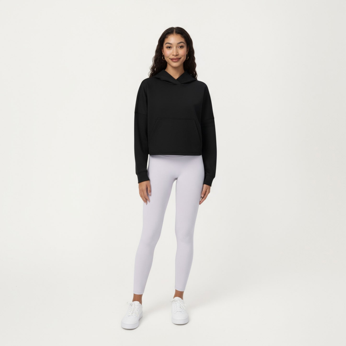 Anna-Kaci Active Women's Long Sleeve Cropped Hoodie with Kangaroo Pocket and Striped Sleeve Detail