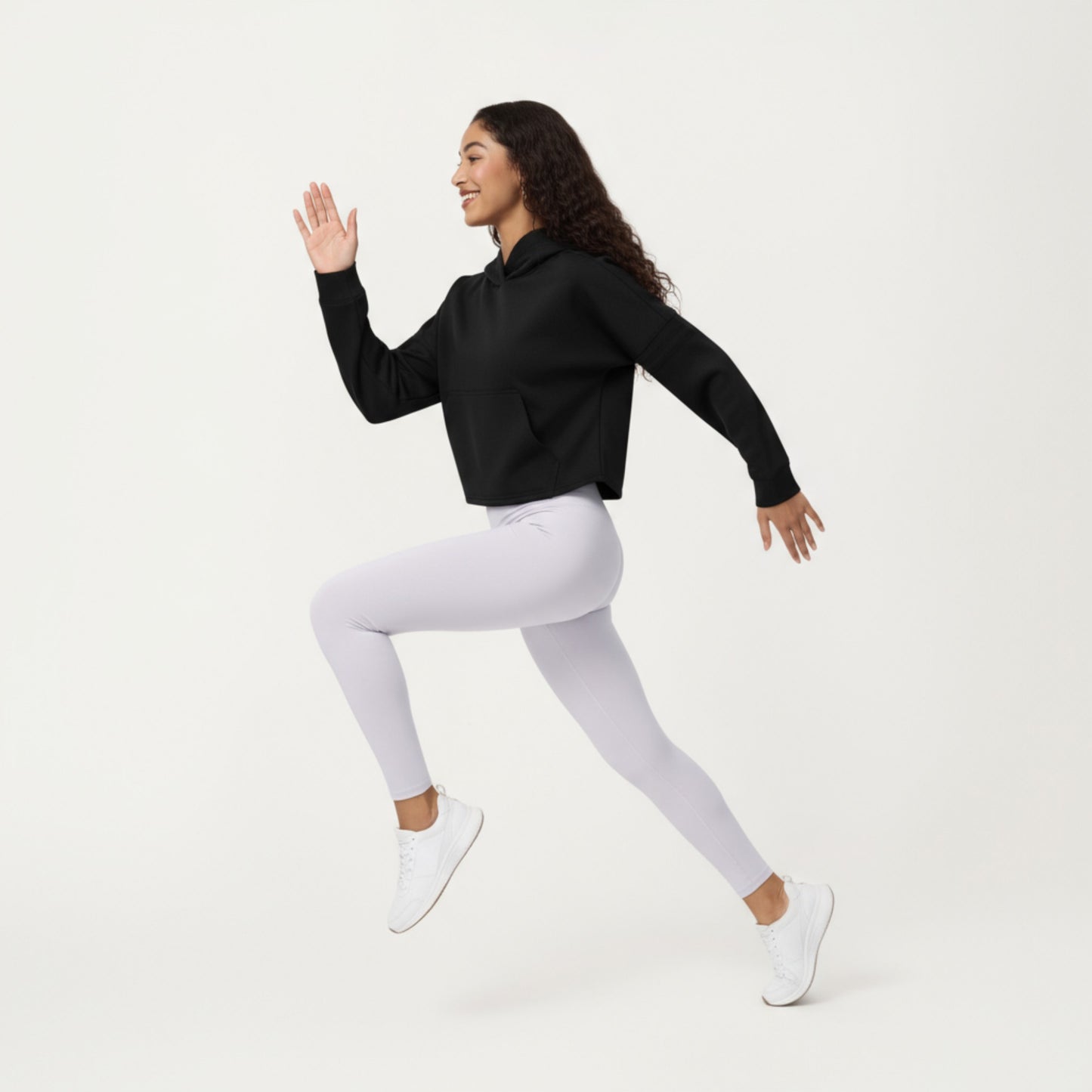 Anna-Kaci Active Women's Long Sleeve Cropped Hoodie with Kangaroo Pocket and Striped Sleeve Detail