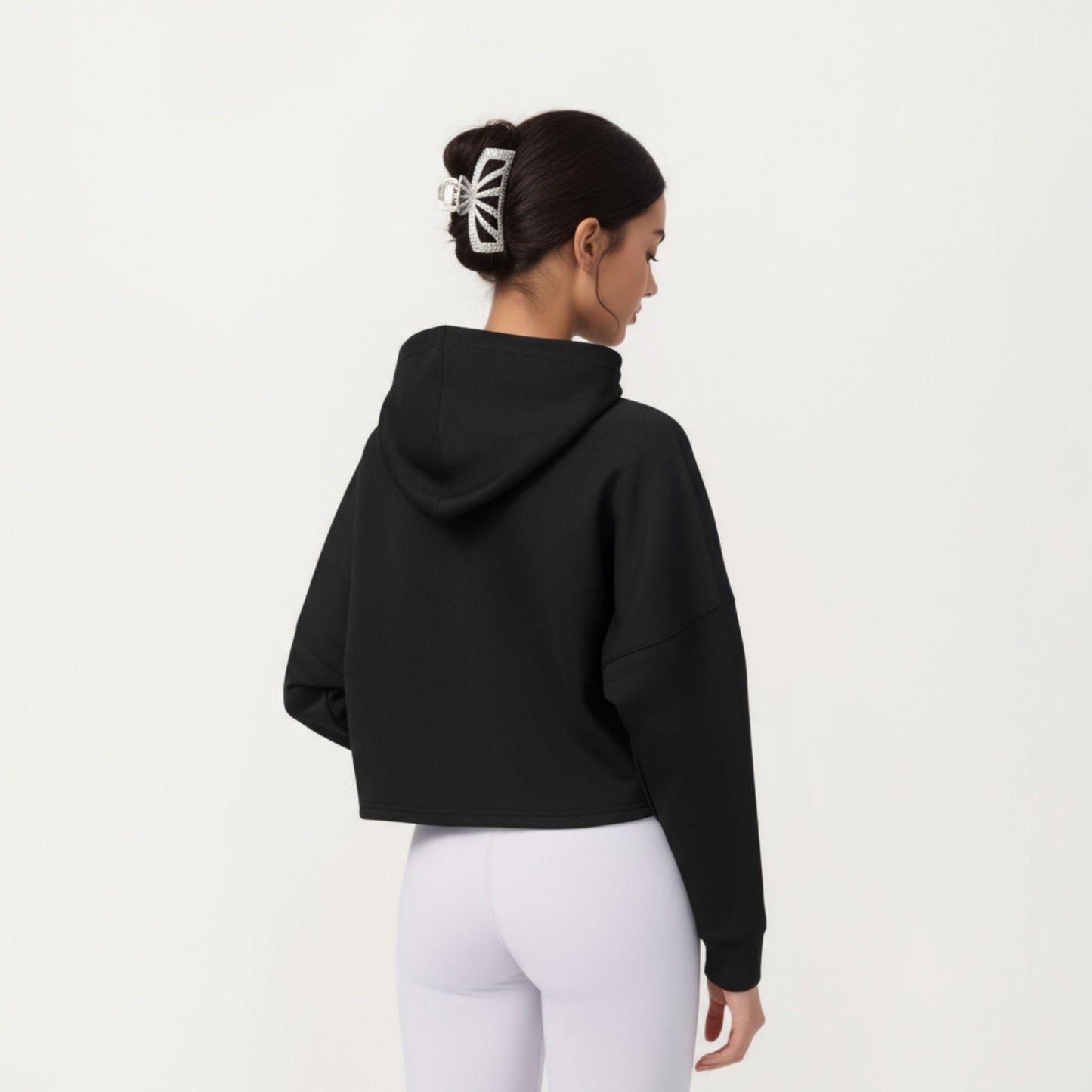 Anna-Kaci Active Women's Long Sleeve Cropped Hoodie with Kangaroo Pocket and Striped Sleeve Detail