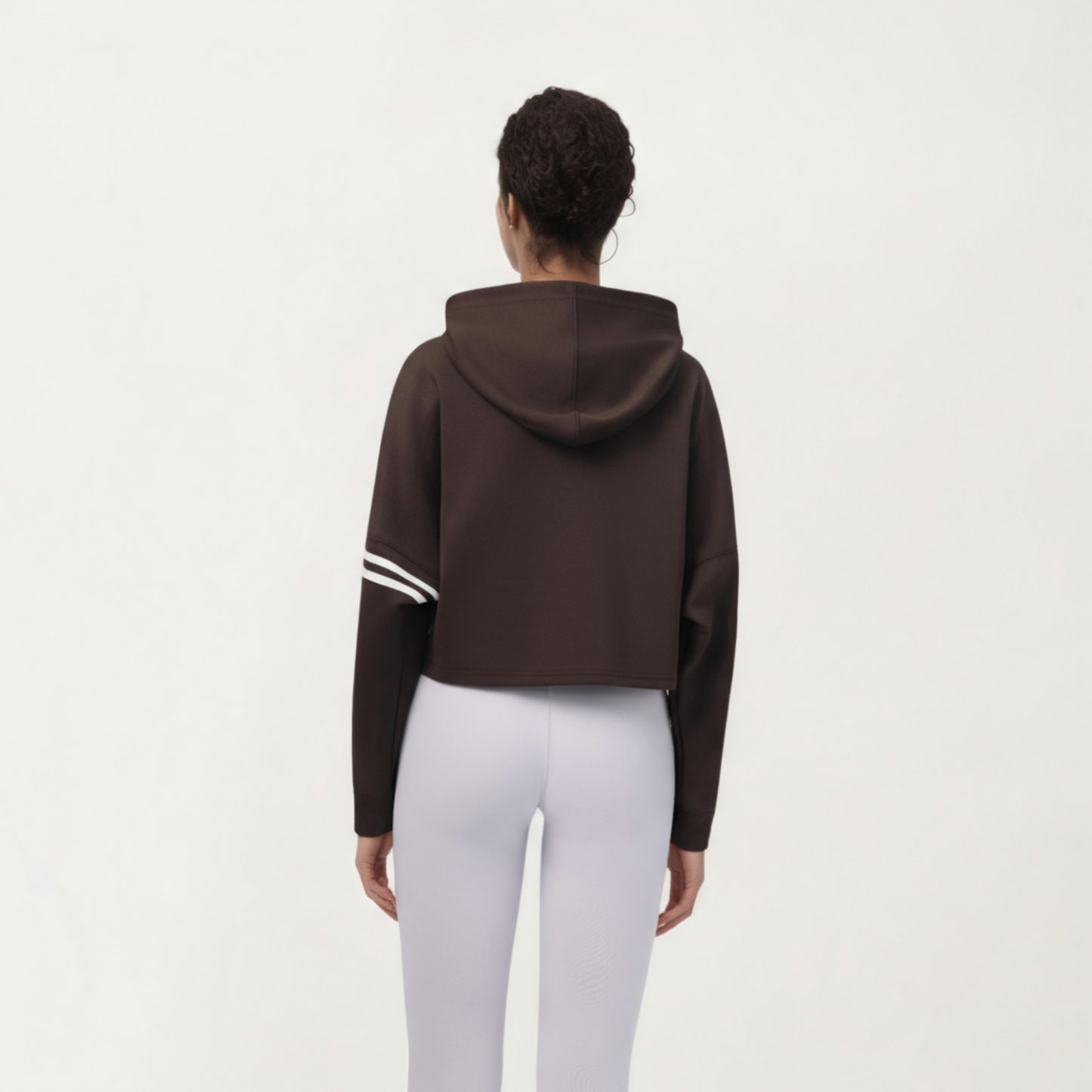 Anna-Kaci Active Women's Long Sleeve Cropped Hoodie with Kangaroo Pocket and Striped Sleeve Detail
