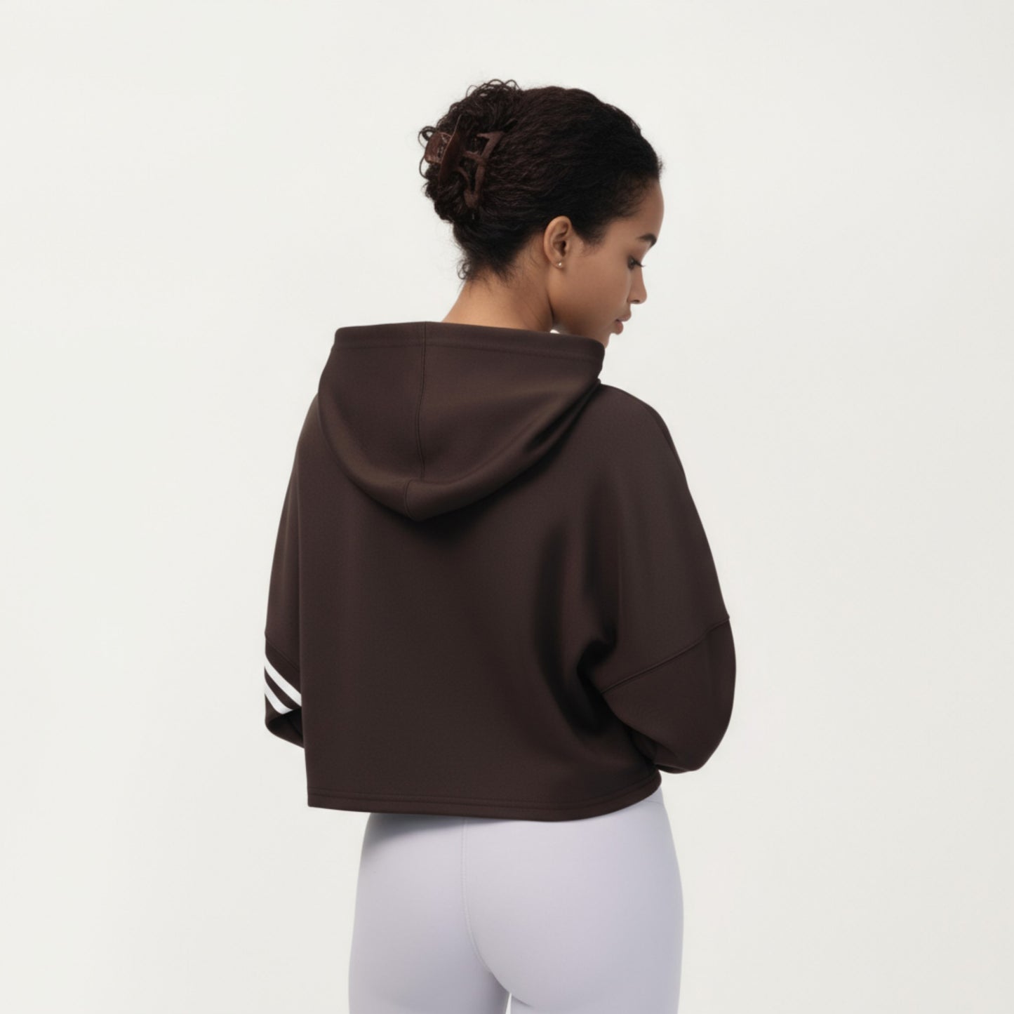 Anna-Kaci Active Women's Long Sleeve Cropped Hoodie with Kangaroo Pocket and Striped Sleeve Detail