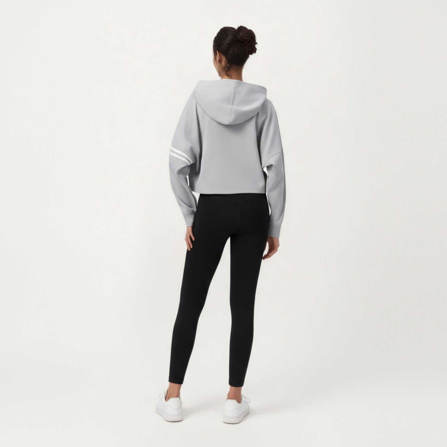 Anna-Kaci Active Women's Long Sleeve Cropped Hoodie with Kangaroo Pocket and Striped Sleeve Detail