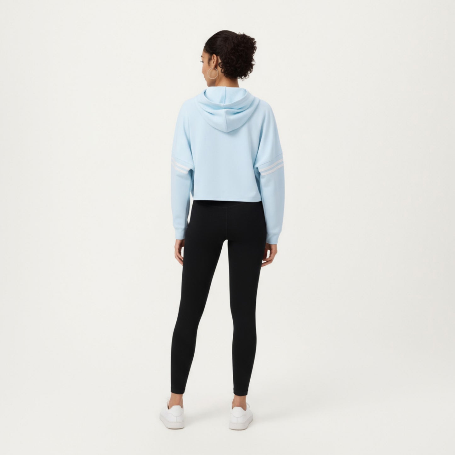 Anna-Kaci Active Women's Long Sleeve Cropped Hoodie with Kangaroo Pocket and Striped Sleeve Detail
