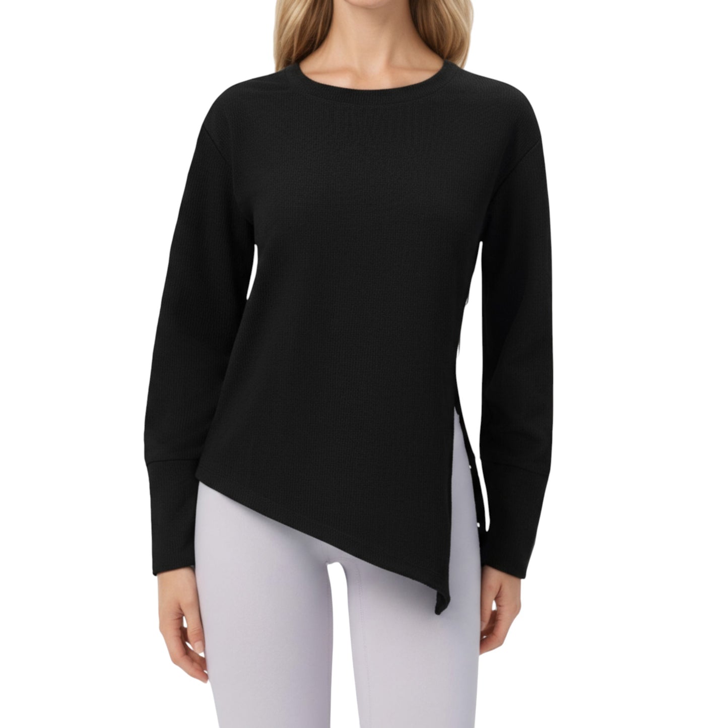 Anna-Kaci Active Women's Long Sleeve Asymmetrical Hem Pullover Top with Crew Neck and Relaxed Fit