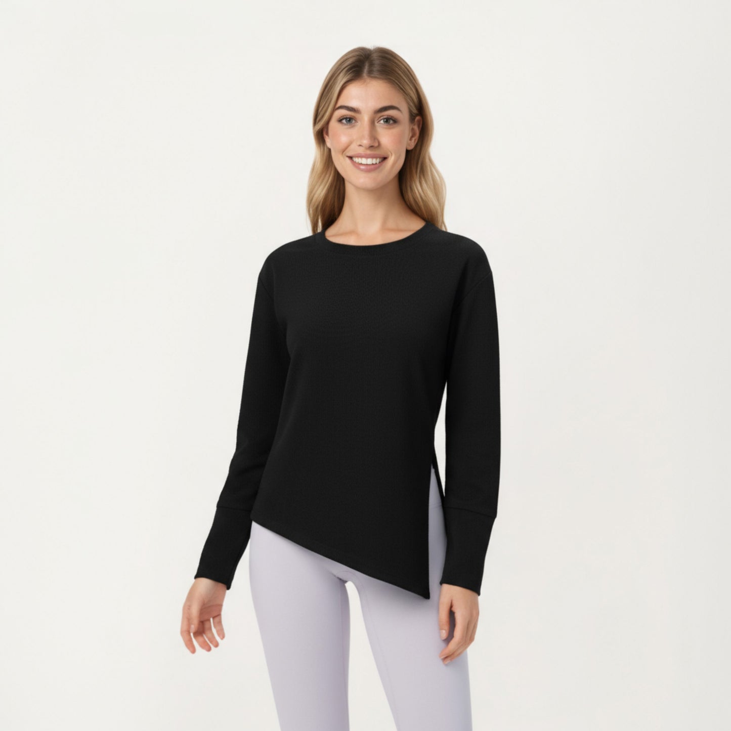 Anna-Kaci Active Women's Long Sleeve Asymmetrical Hem Pullover Top with Crew Neck and Relaxed Fit