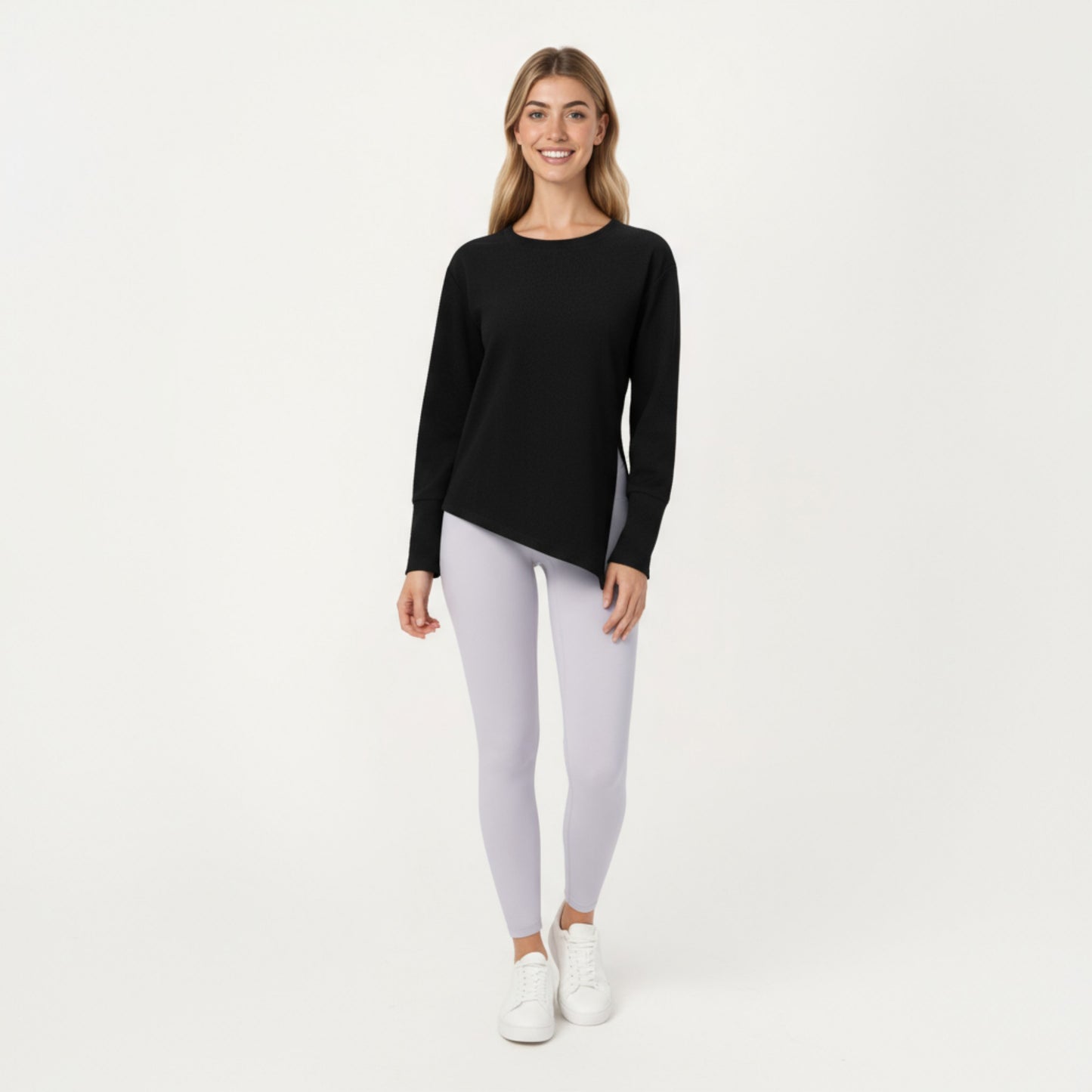Anna-Kaci Active Women's Long Sleeve Asymmetrical Hem Pullover Top with Crew Neck and Relaxed Fit