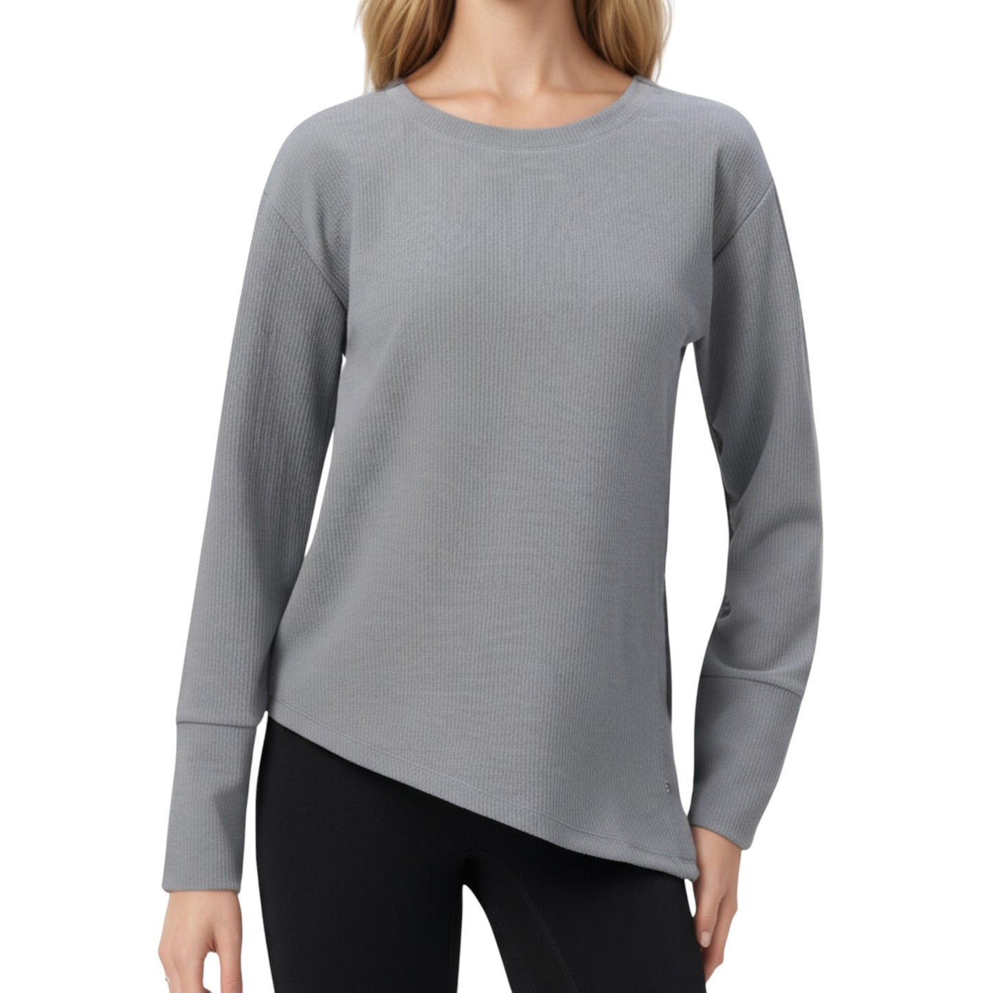 Anna-Kaci Active Women's Long Sleeve Asymmetrical Hem Pullover Top with Crew Neck and Relaxed Fit