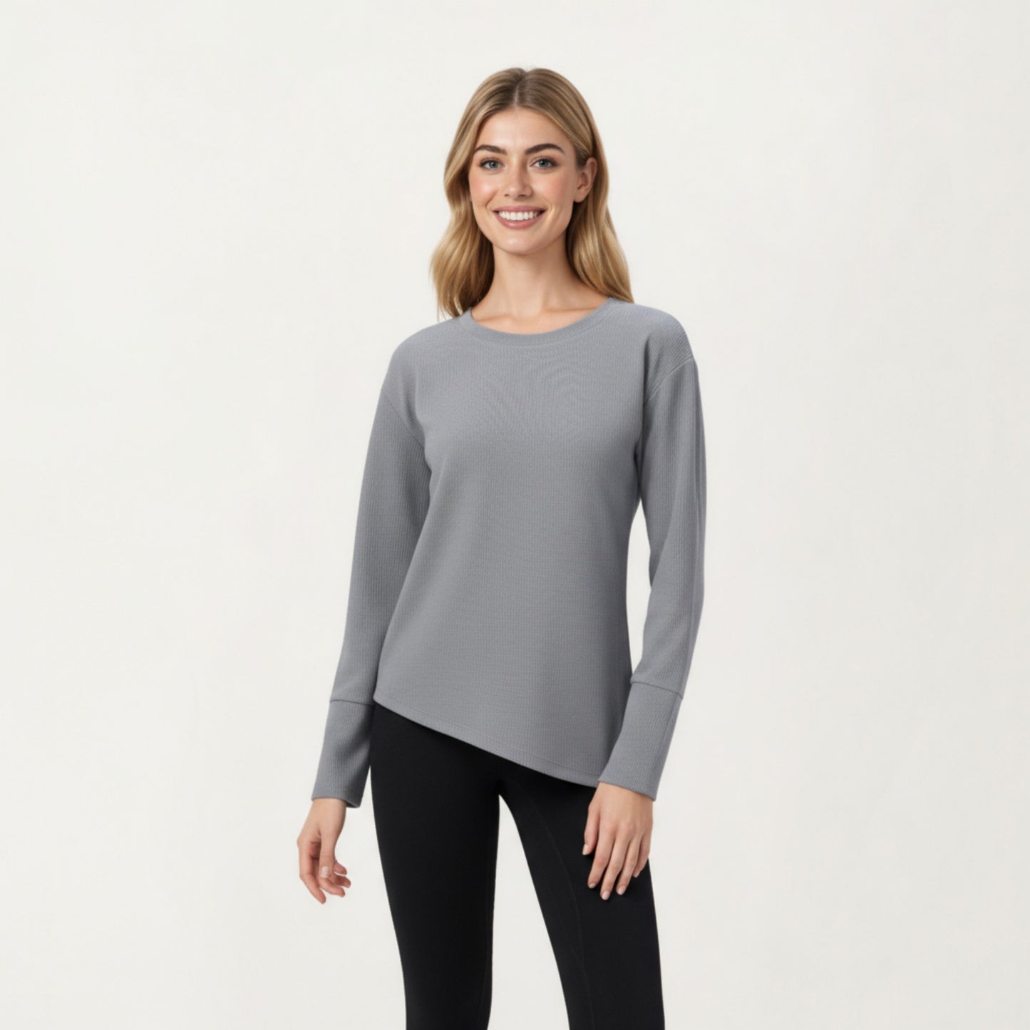 Anna-Kaci Active Women's Long Sleeve Asymmetrical Hem Pullover Top with Crew Neck and Relaxed Fit