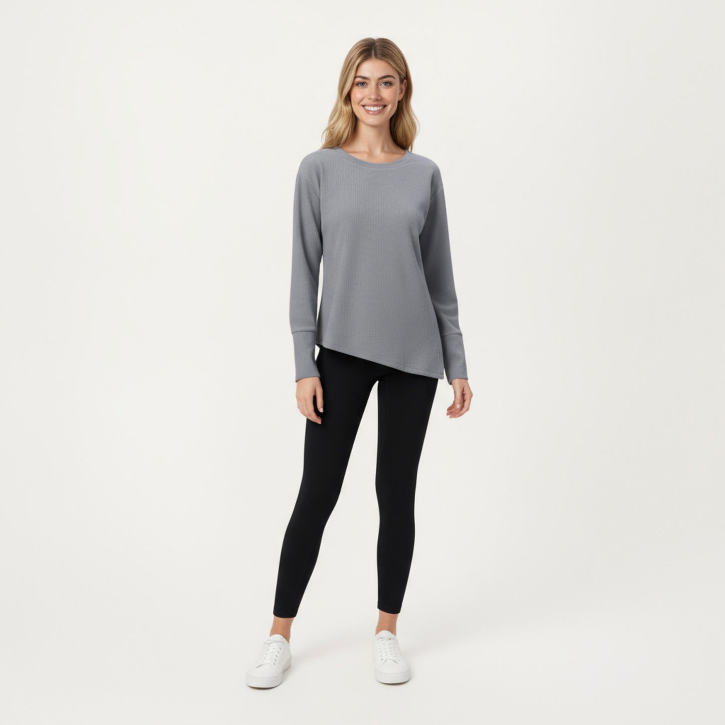 Anna-Kaci Active Women's Long Sleeve Asymmetrical Hem Pullover Top with Crew Neck and Relaxed Fit